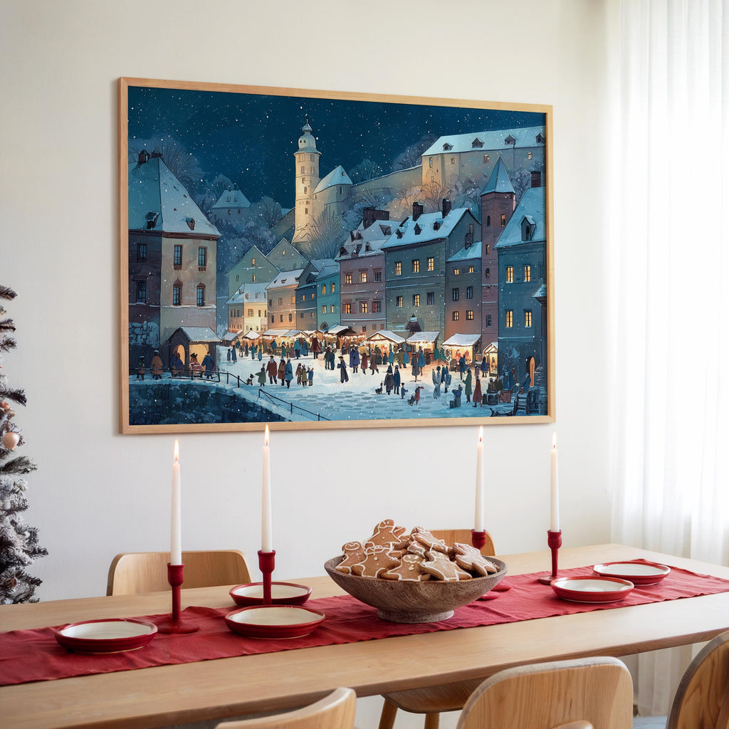 Cesky Krumlov Czech Republic Christmas Wall Art, Custom Large Travel Poster Print, World Location Painting