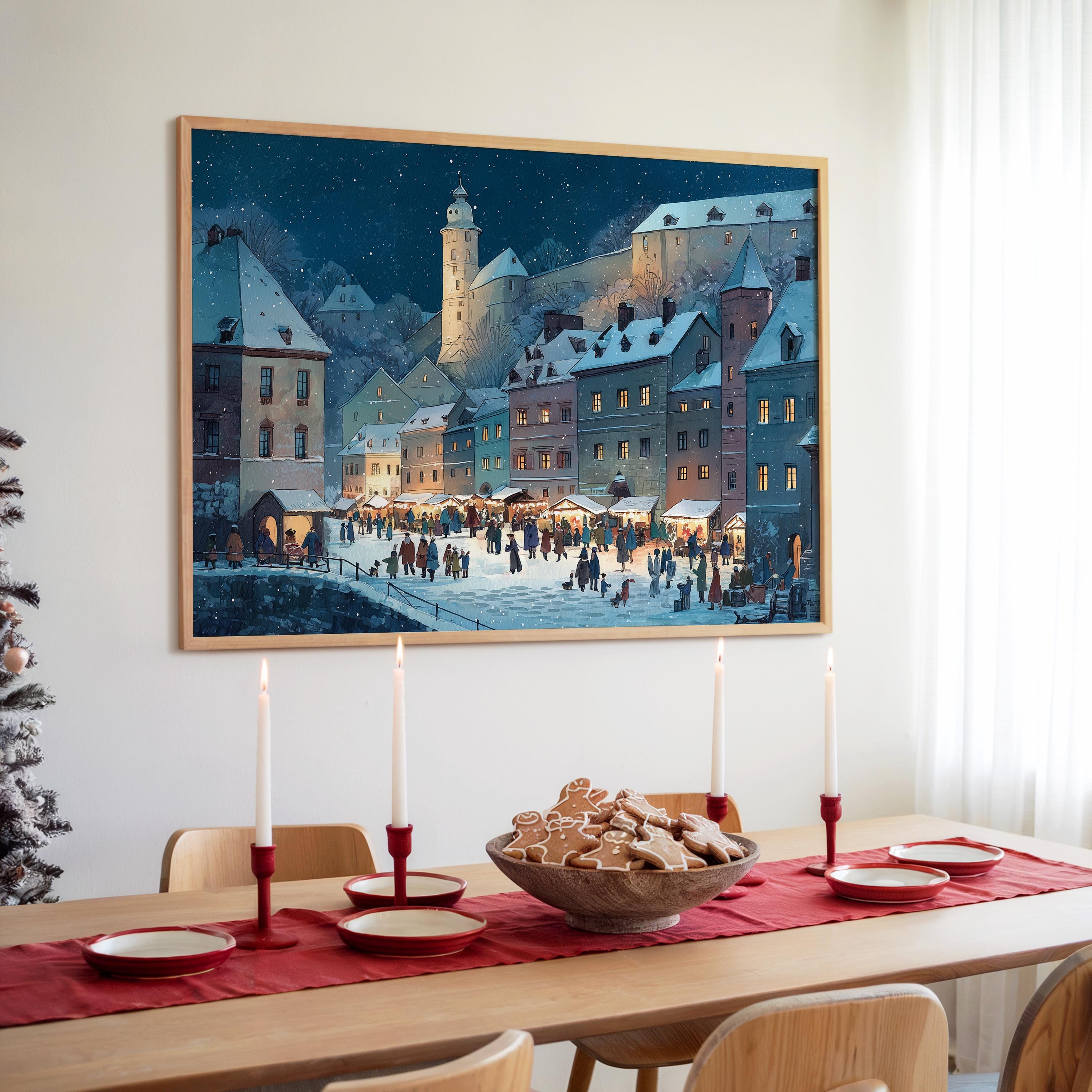 Cesky Krumlov Czech Republic Christmas Wall Art, Custom Large Travel Poster Print, World Location Painting