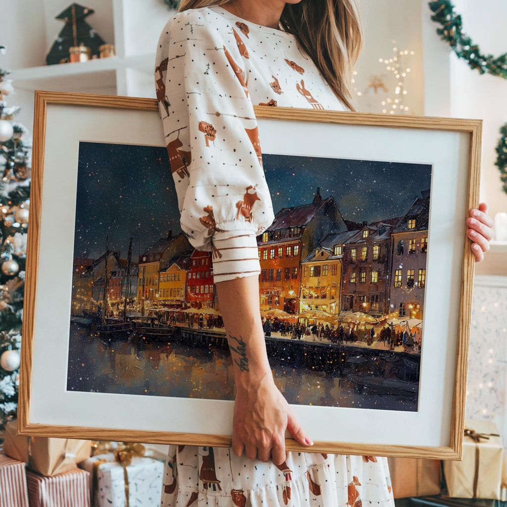 Copenhagen  Denmark Christmas Wall Art, Custom Large Travel Poster Print, World Location Painting