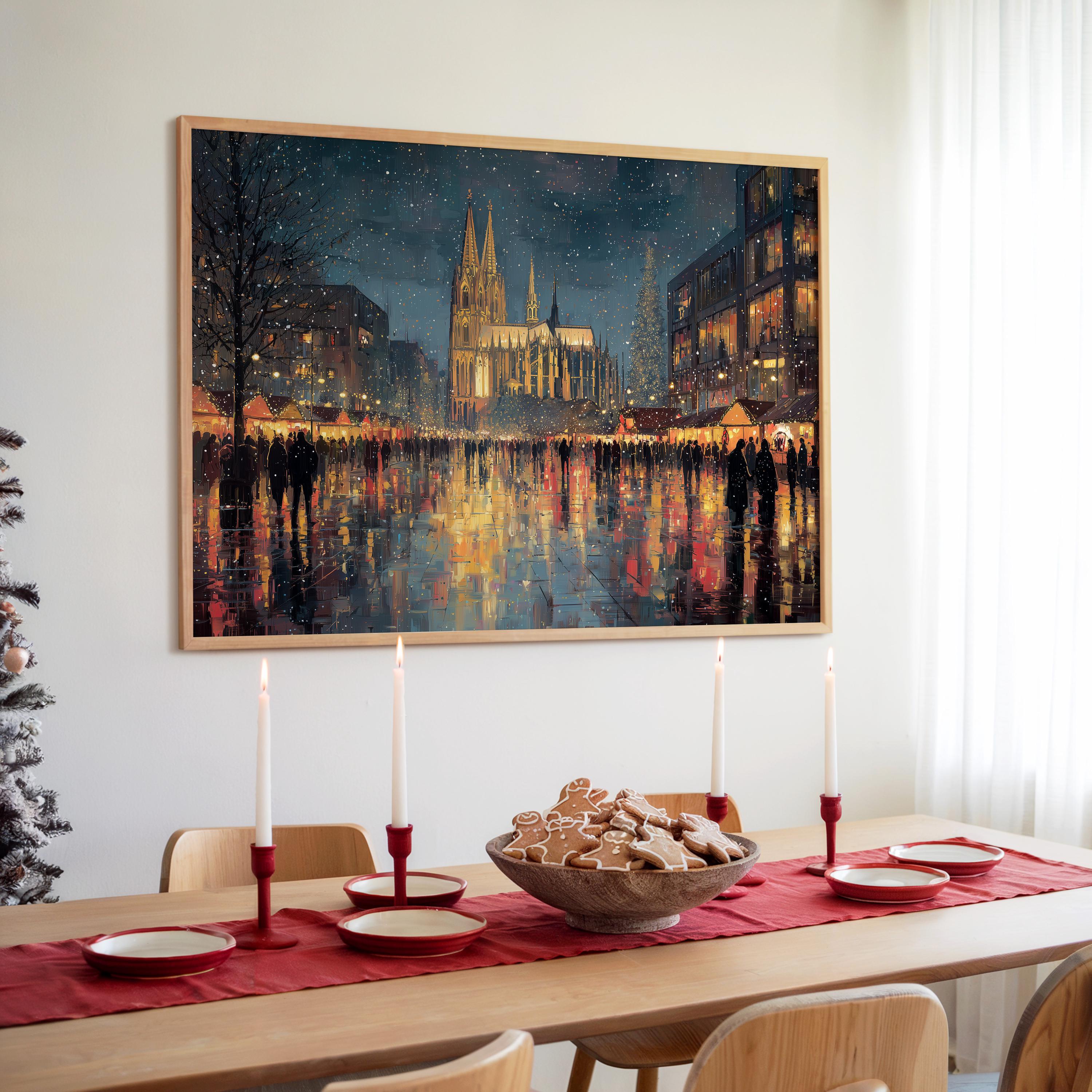 Cologne Germany Christmas Wall Art, Custom Large Travel Poster Print, World Location Painting