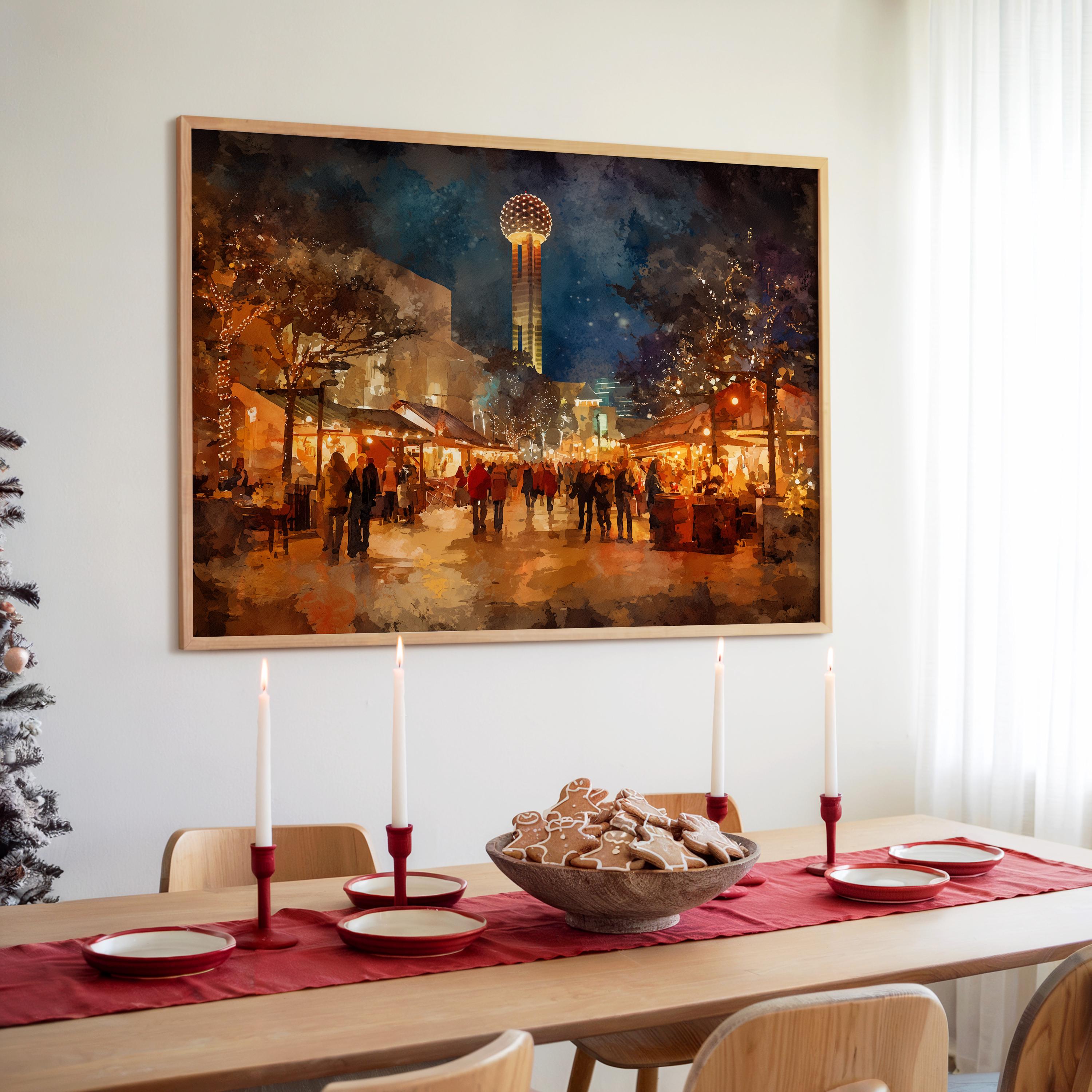 Dallas Texas Christmas Wall Art, Custom Large Travel Poster Print, World Location Painting