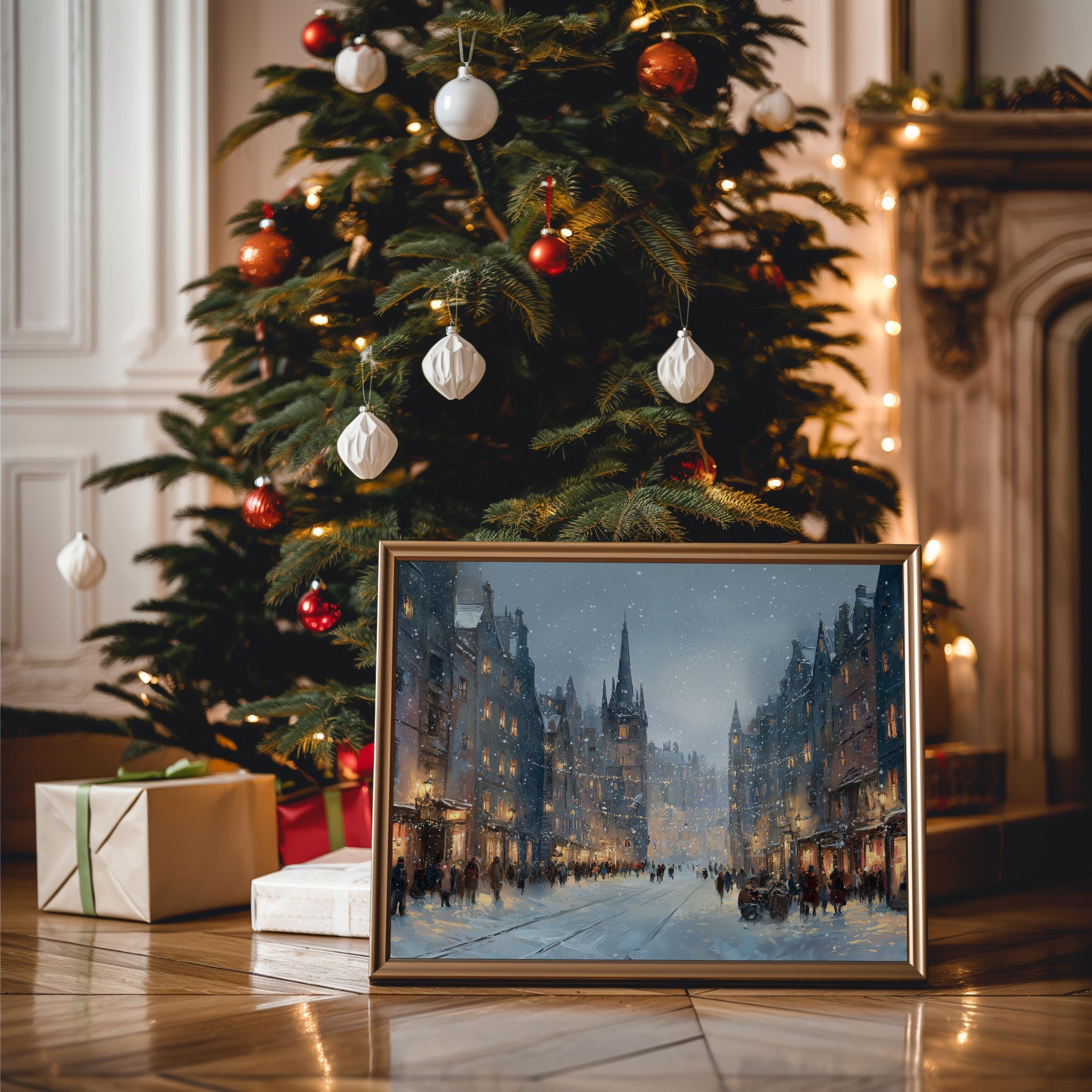 Edinburgh Scotland Christmas Wall Art, Custom Large Travel Poster Print, World Location Painting