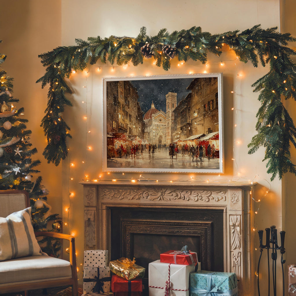 Florence Italy Christmas Wall Art, Custom Large Travel Poster Print, World Location Painting