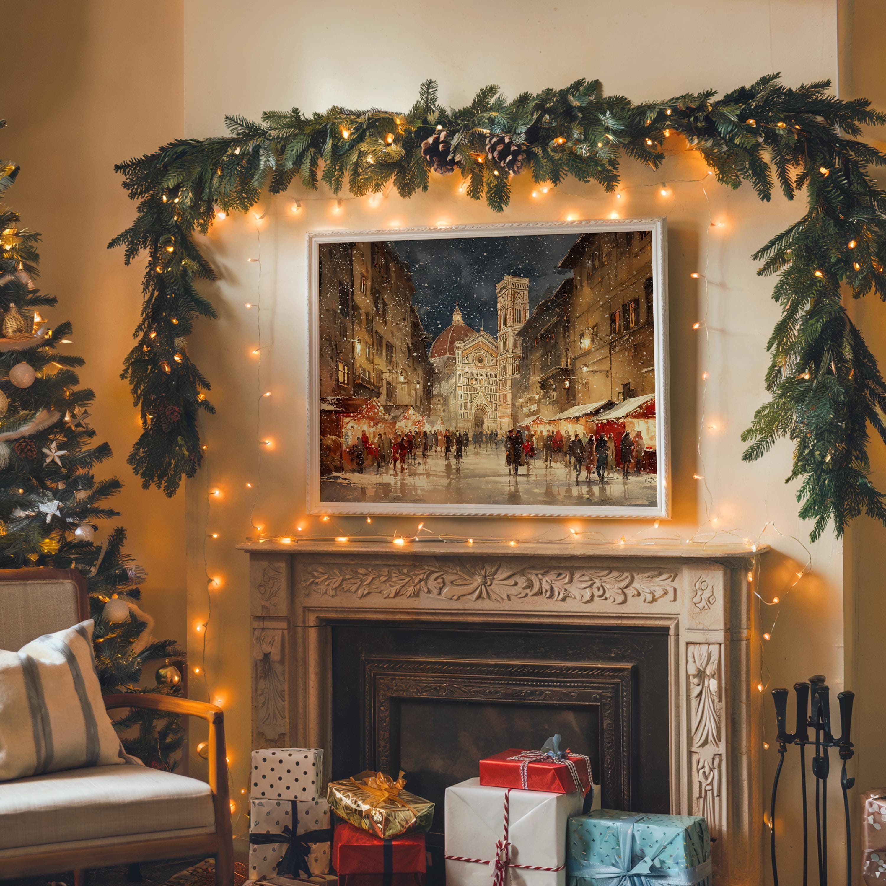 Florence Italy Christmas Wall Art, Custom Large Travel Poster Print, World Location Painting
