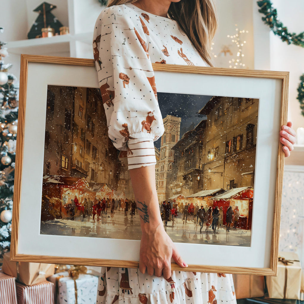 Florence Italy Christmas Wall Art, Custom Large Travel Poster Print, World Location Painting