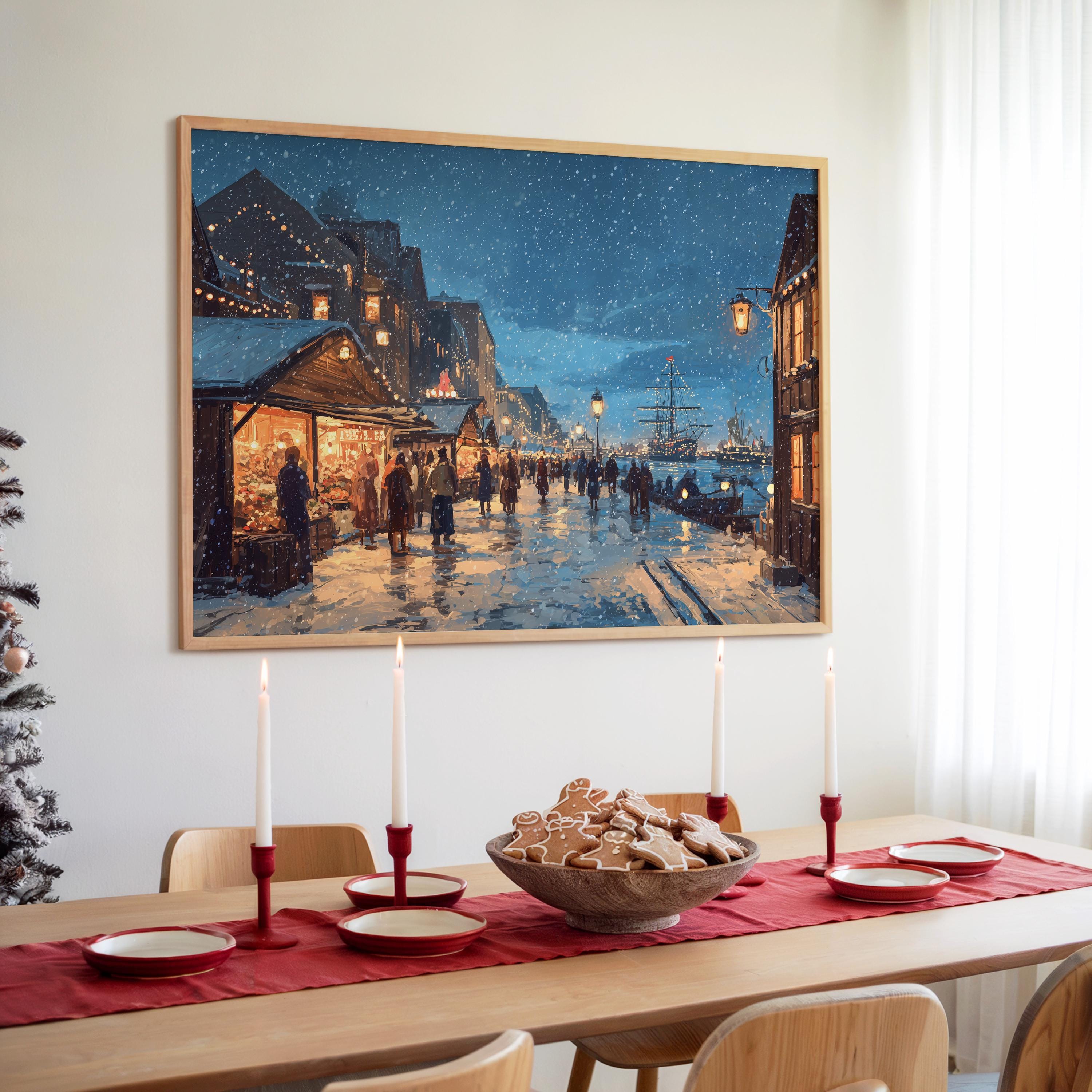 Halifax Canada Christmas Wall Art, Custom Large Travel Poster Print, World Location Painting