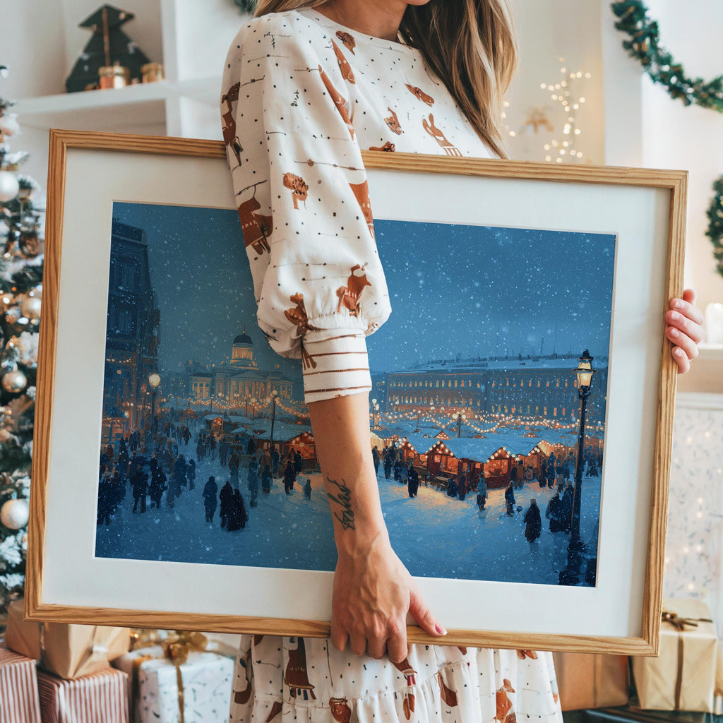 Helsinki Finland Christmas Wall Art, Custom Large Travel Poster Print, World Location Painting