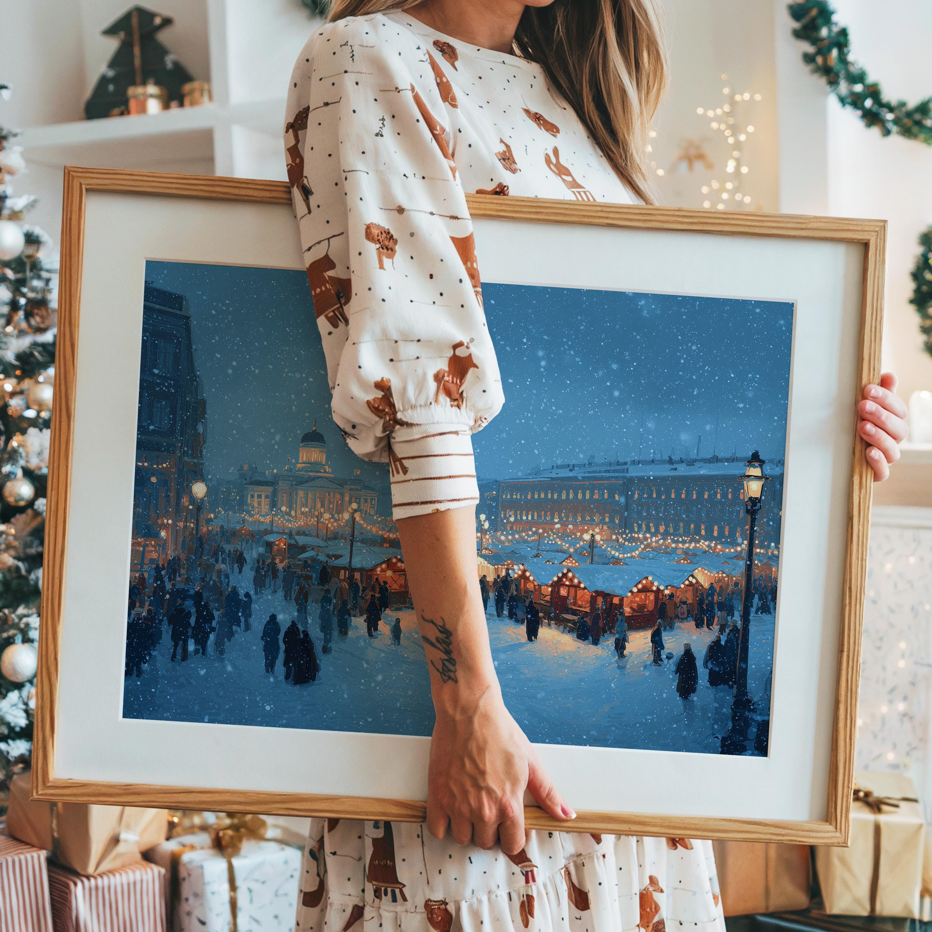 Helsinki Finland Christmas Wall Art, Custom Large Travel Poster Print, World Location Painting