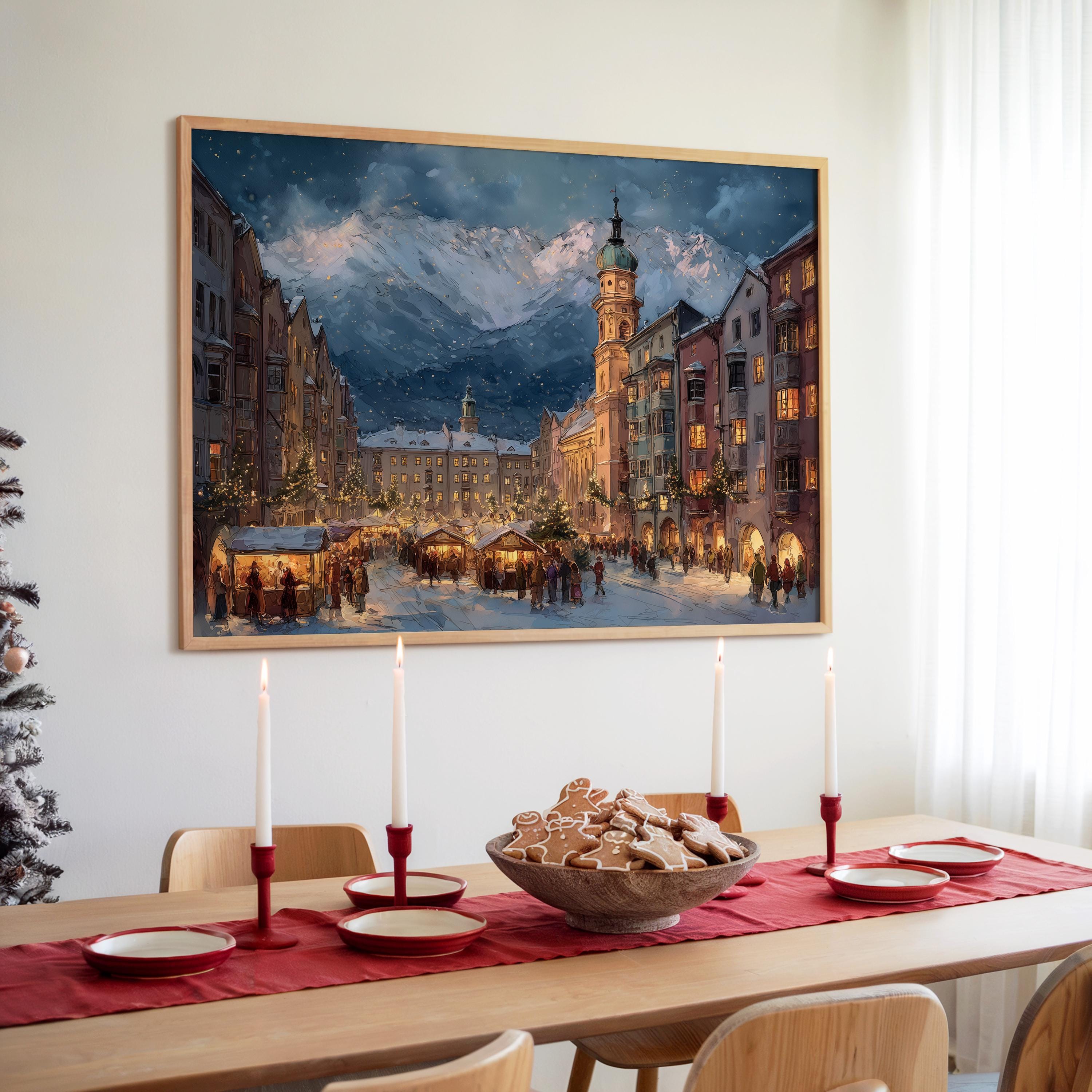 Innsbruck Austria Christmas Wall Art, Custom Large Travel Poster Print, World Location Painting
