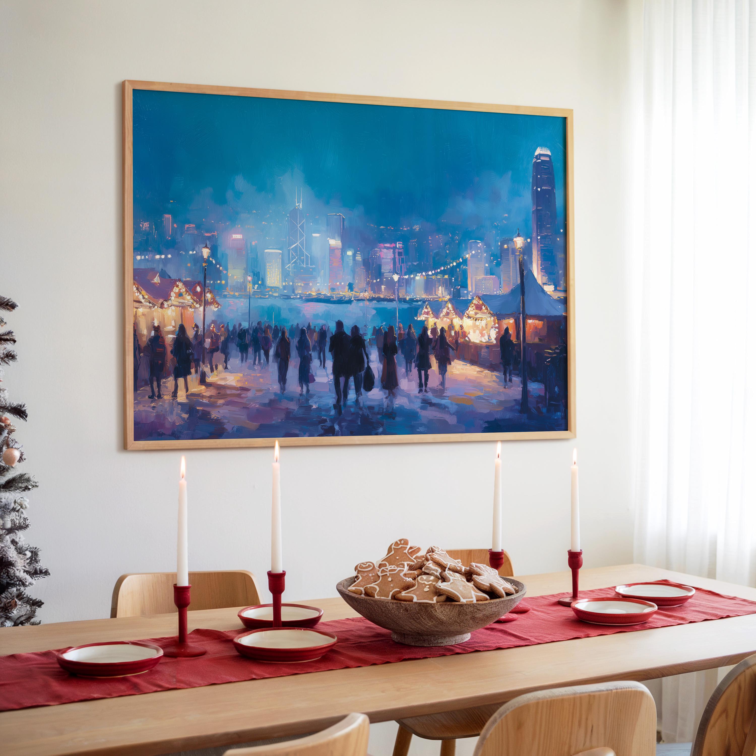 Hong Kong Christmas Wall Art, Custom Large Travel Poster Print, World Location Painting