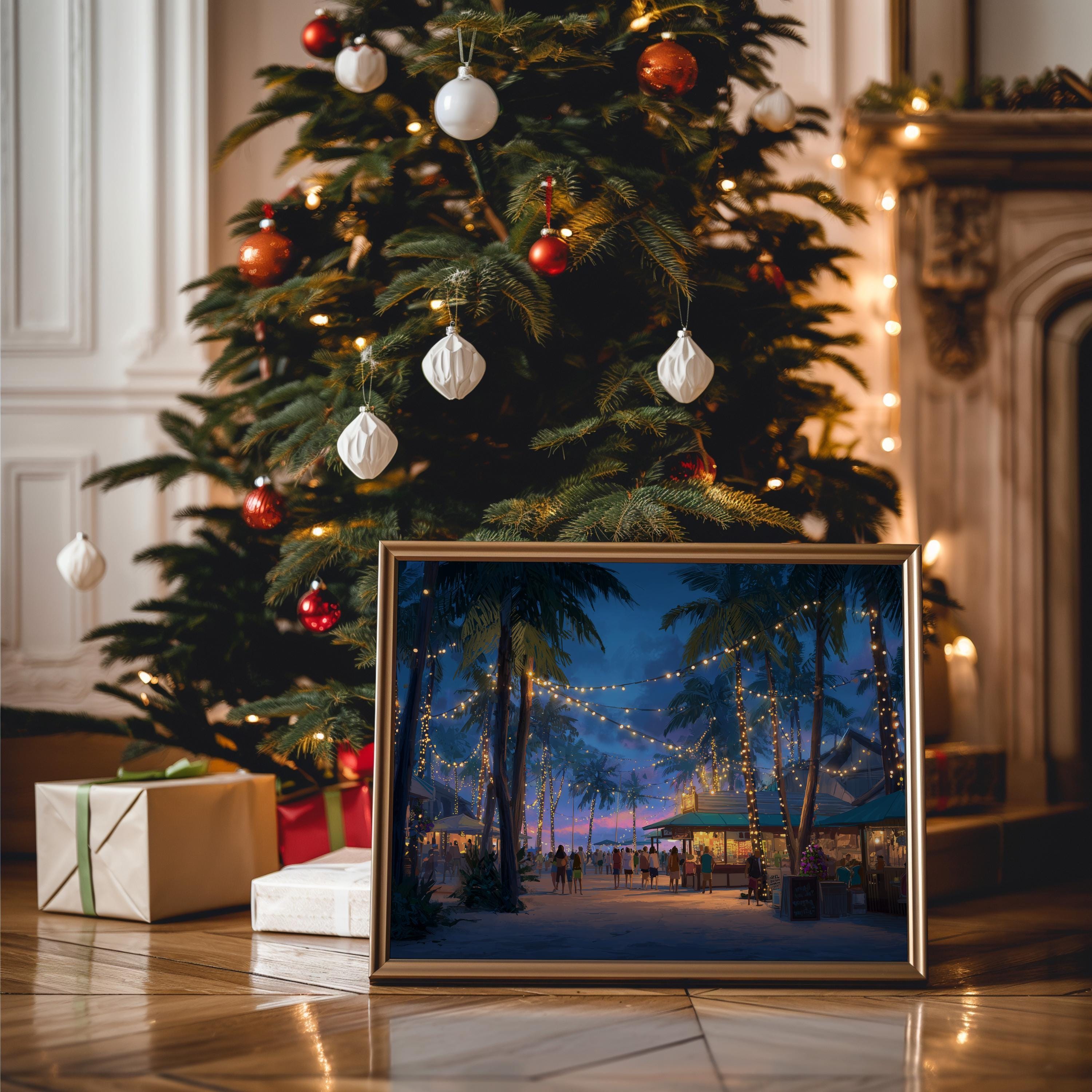 Honolulu Hawaii Christmas Wall Art, Custom Large Travel Poster Print, World Location Painting