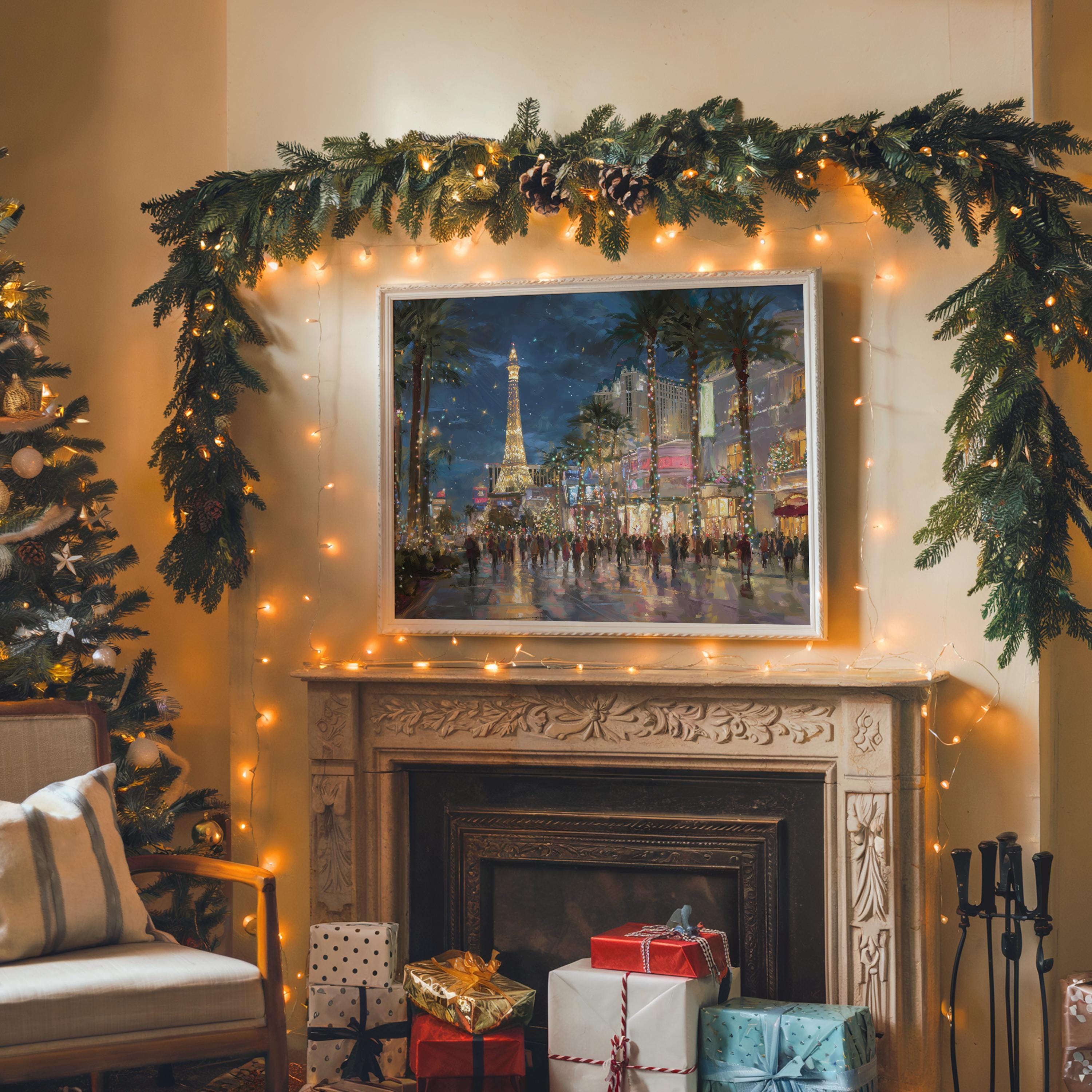 Las Vegas Nevada Christmas Wall Art, Custom Large Travel Poster Print, World Location Painting