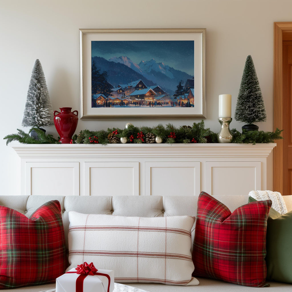 Interlaken Switzerland Christmas Wall Art, Custom Large Travel Poster Print, World Location Painting