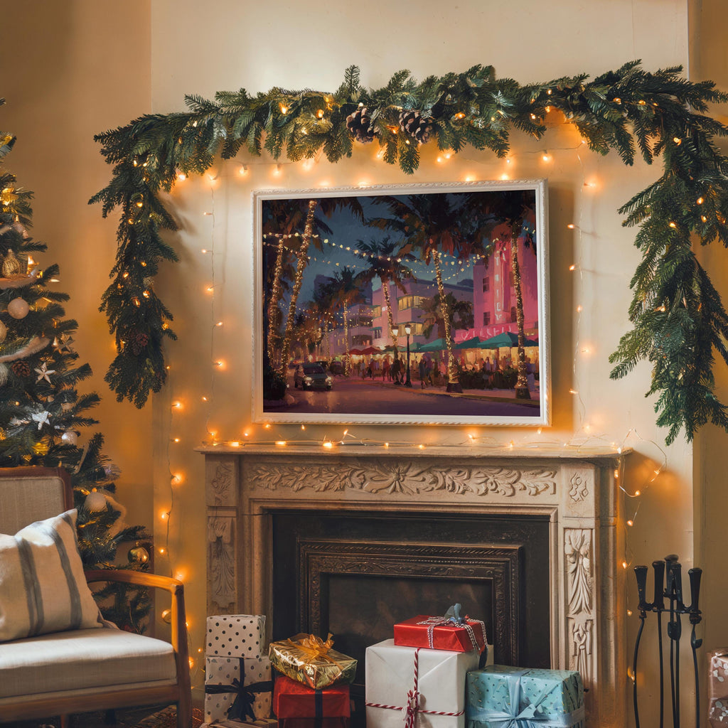 Miami Florida Christmas Wall Art, Custom Large Travel Poster Print, World Location Painting