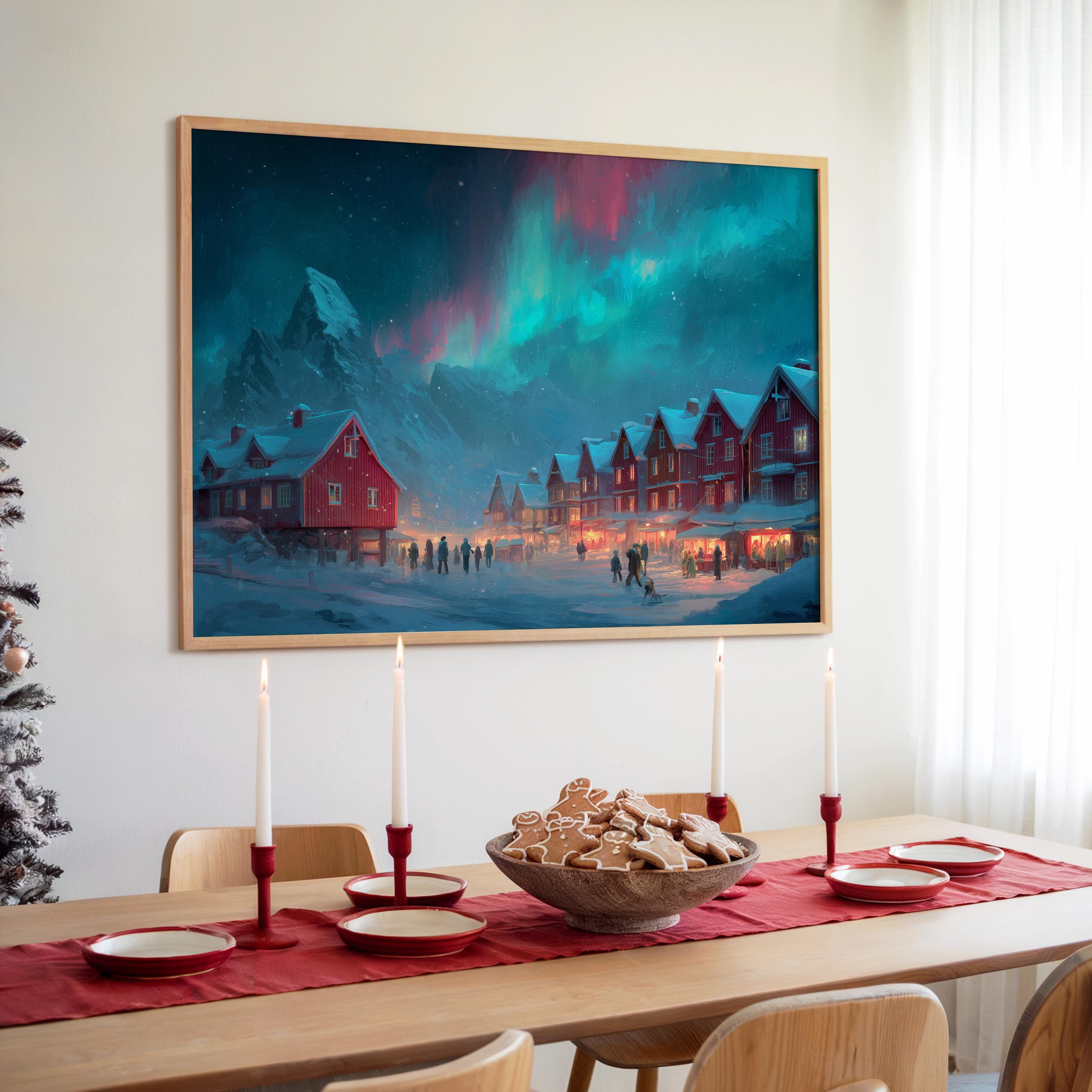 Lofoten Norway Christmas Wall Art, Custom Large Travel Poster Print, World Location Painting