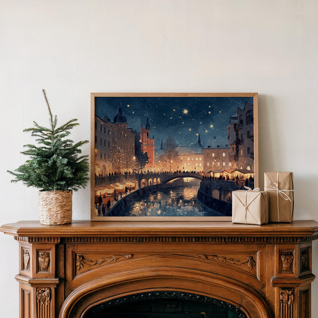 Ljubljana Slovenia Christmas Wall Art, Custom Large Travel Poster Print, World Location Painting