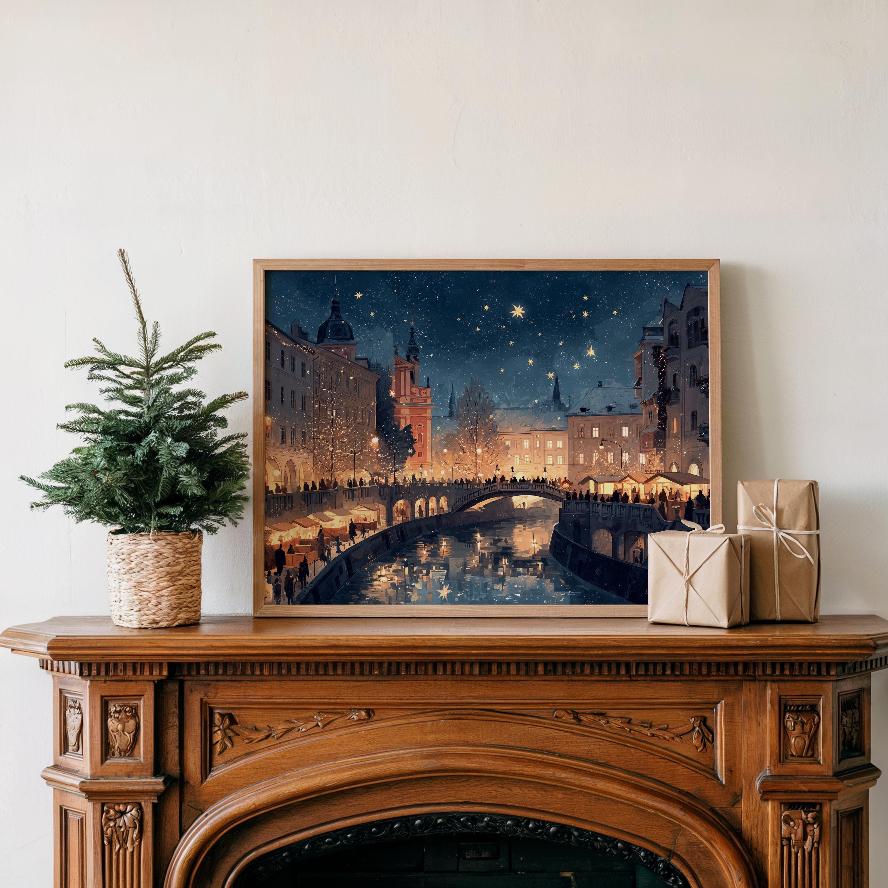 Ljubljana Slovenia Christmas Wall Art, Custom Large Travel Poster Print, World Location Painting
