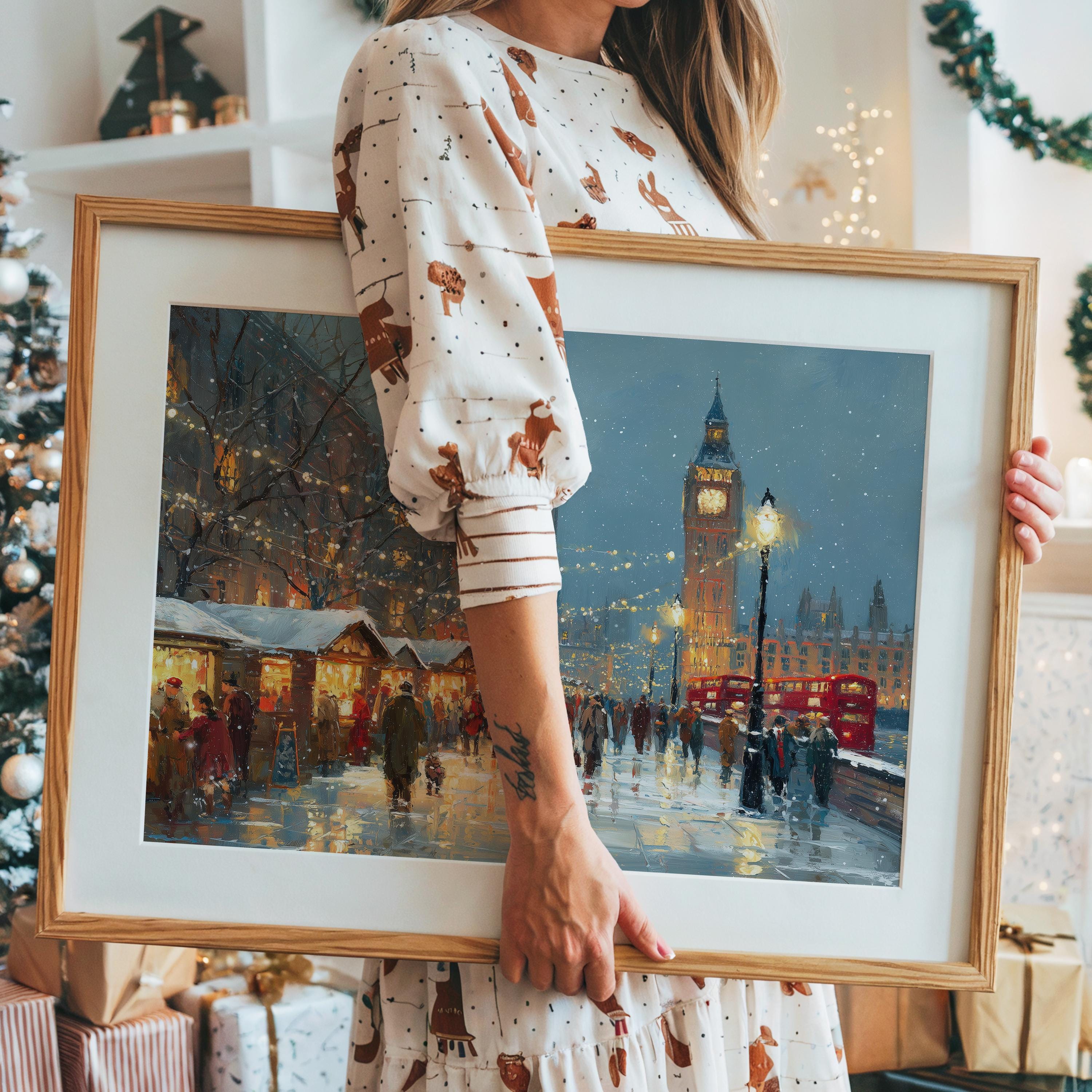 London_England Christmas Wall Art, Custom Large Travel Poster Print, World Location Painting
