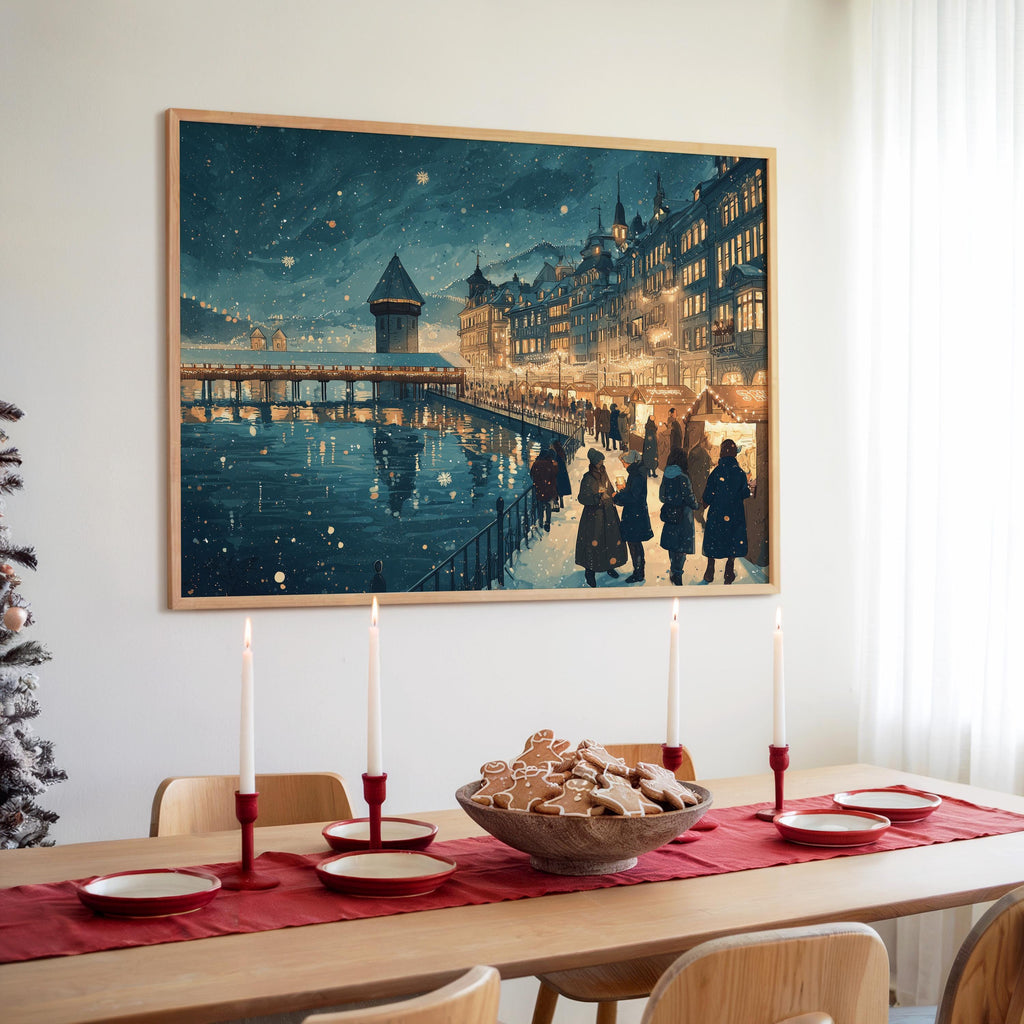 Lucerne Switzerland Christmas Wall Art, Custom Large Travel Poster Print, World Location Painting