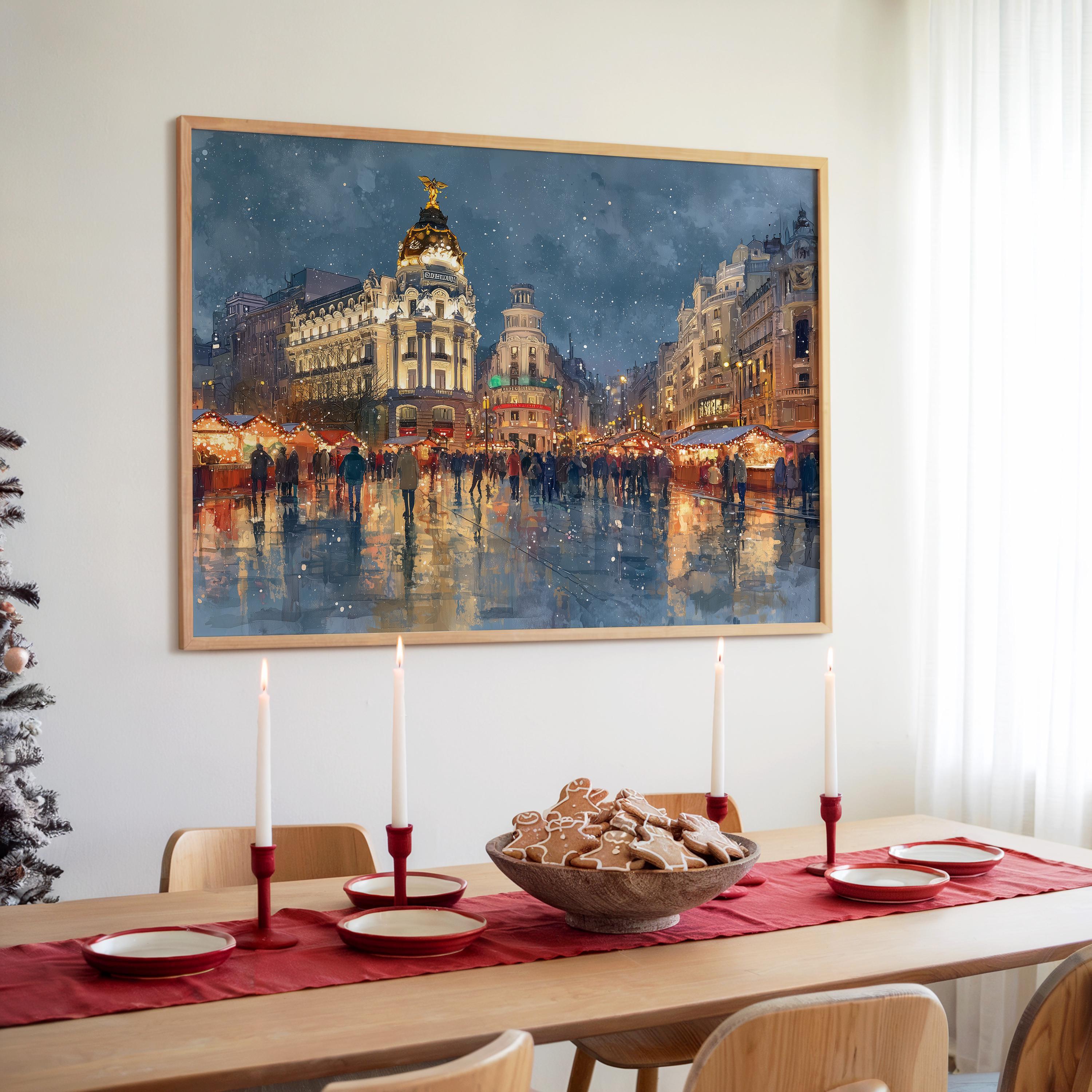 Madrid Spain Christmas Wall Art, Custom Large Travel Poster Print, World Location Painting