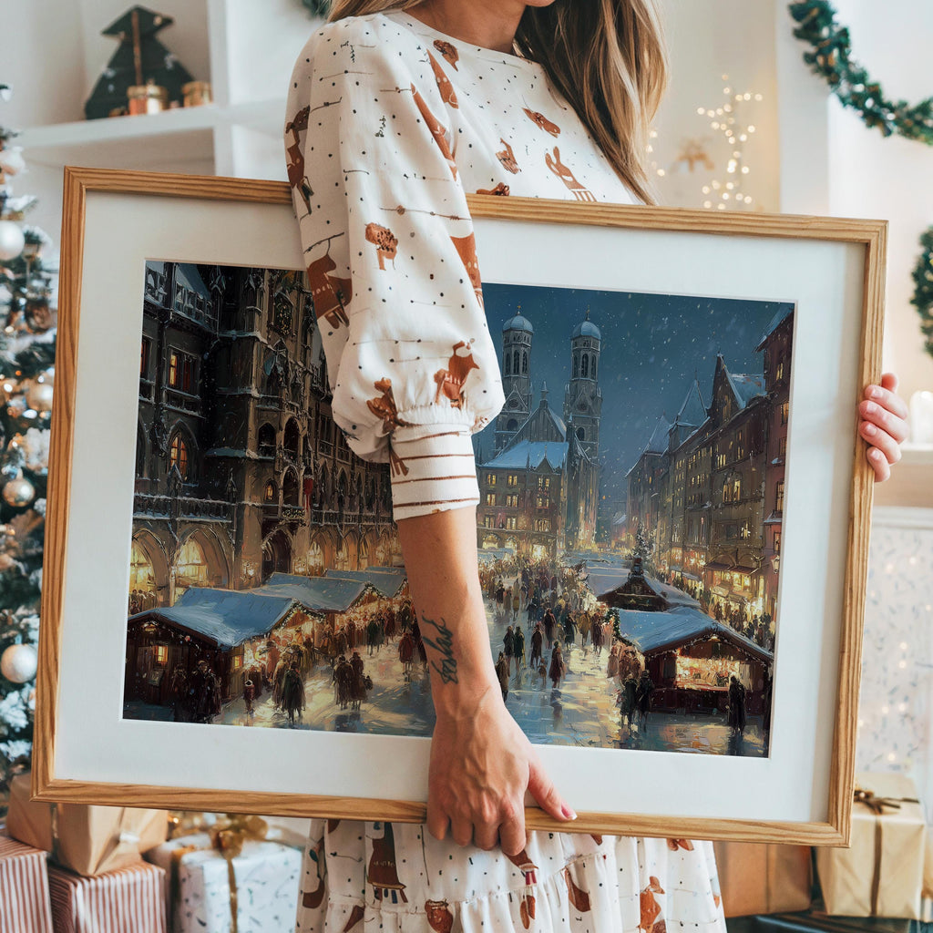 Munich Germany Christmas Wall Art, Custom Large Travel Poster Print, World Location Painting