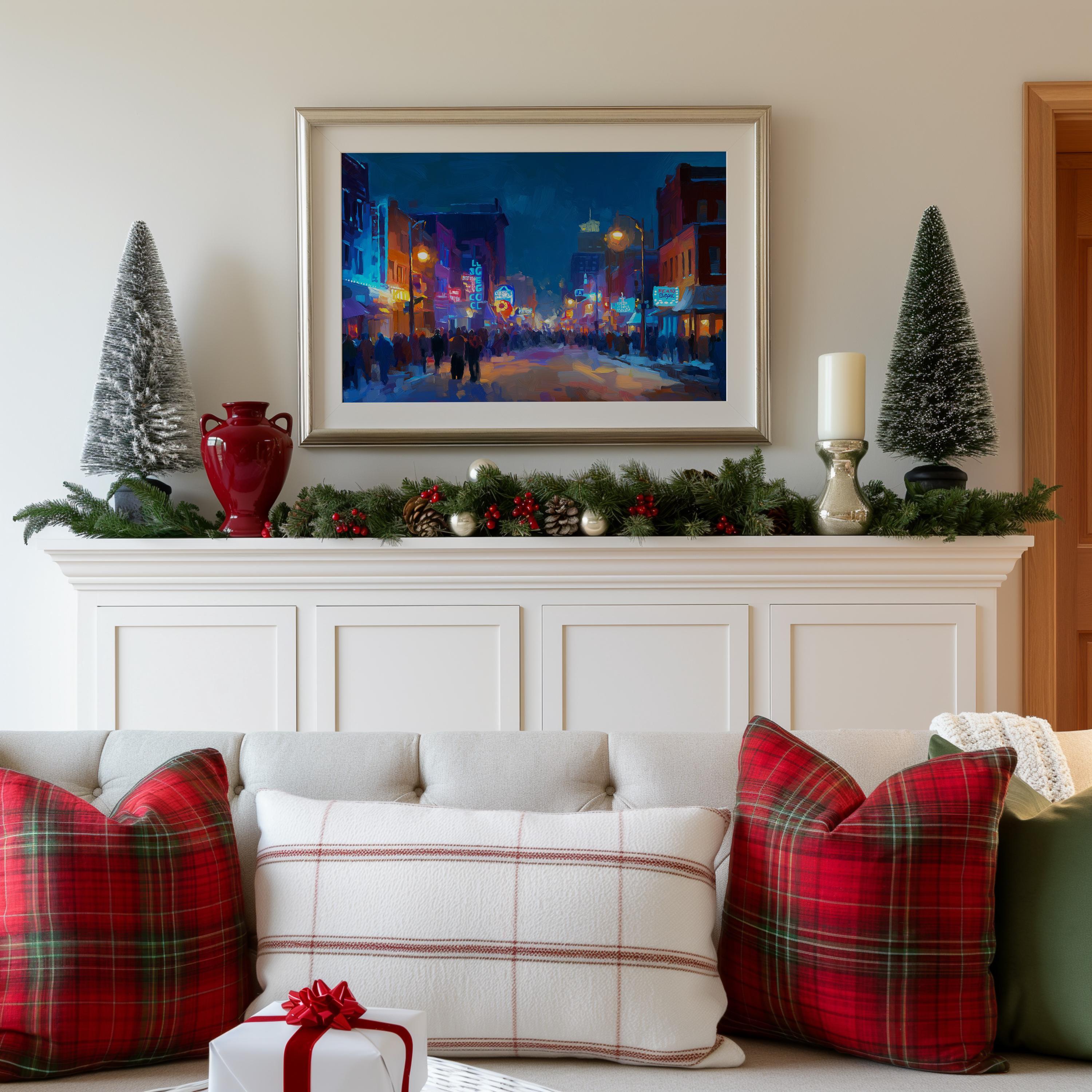 Memphis Tennessee Christmas Wall Art, Custom Large Travel Poster Print, World Location Painting