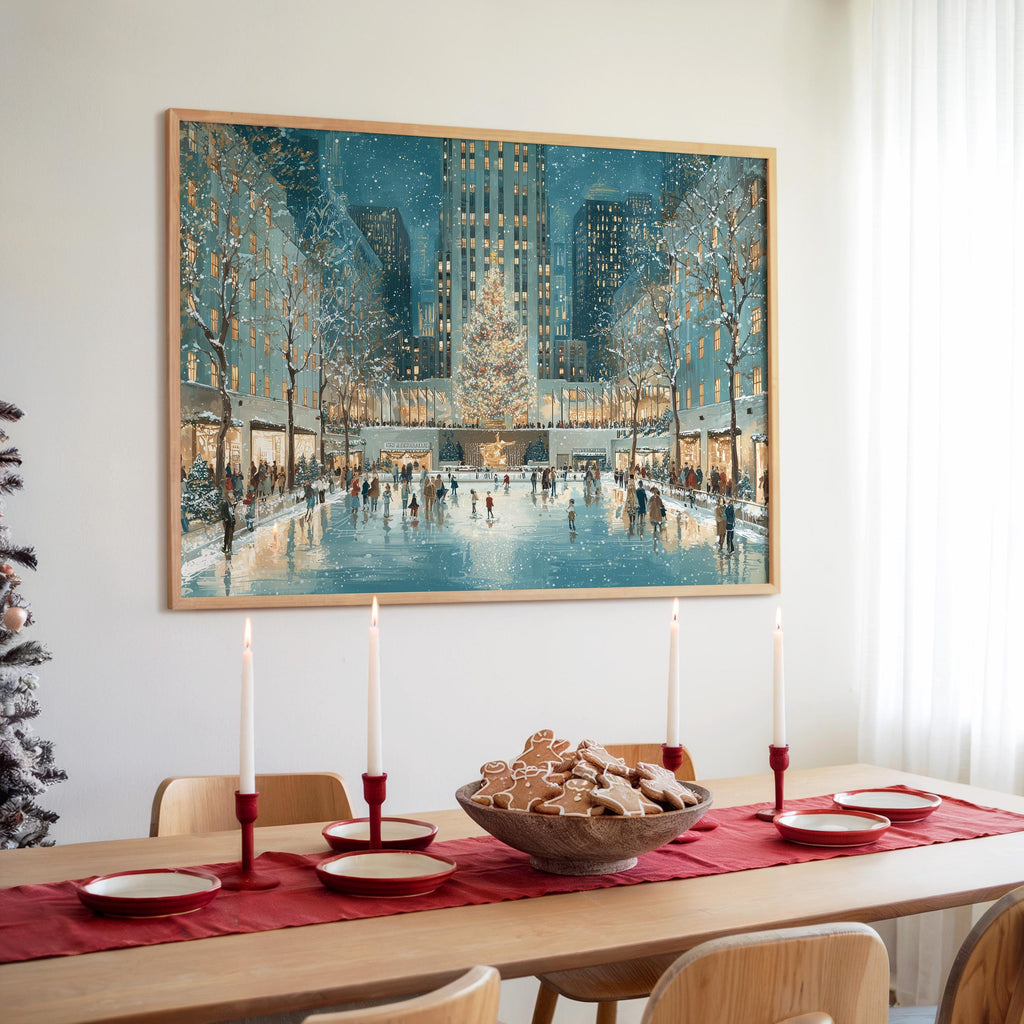 New York City Christmas Wall Art, Custom Large Travel Poster Print, World Location Painting