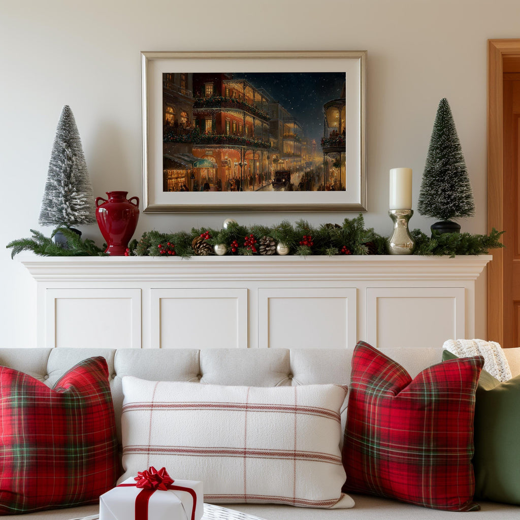 New Orleans Christmas Wall Art, Louisiana Custom Large Travel Poster Print, World Location Painting