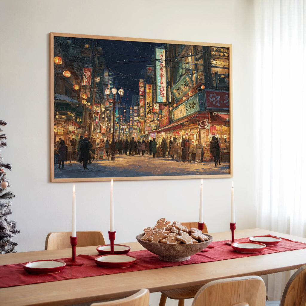 Osaka Christmas Wall Art, Custom Japan Large Travel Poster Print, World Location Painting