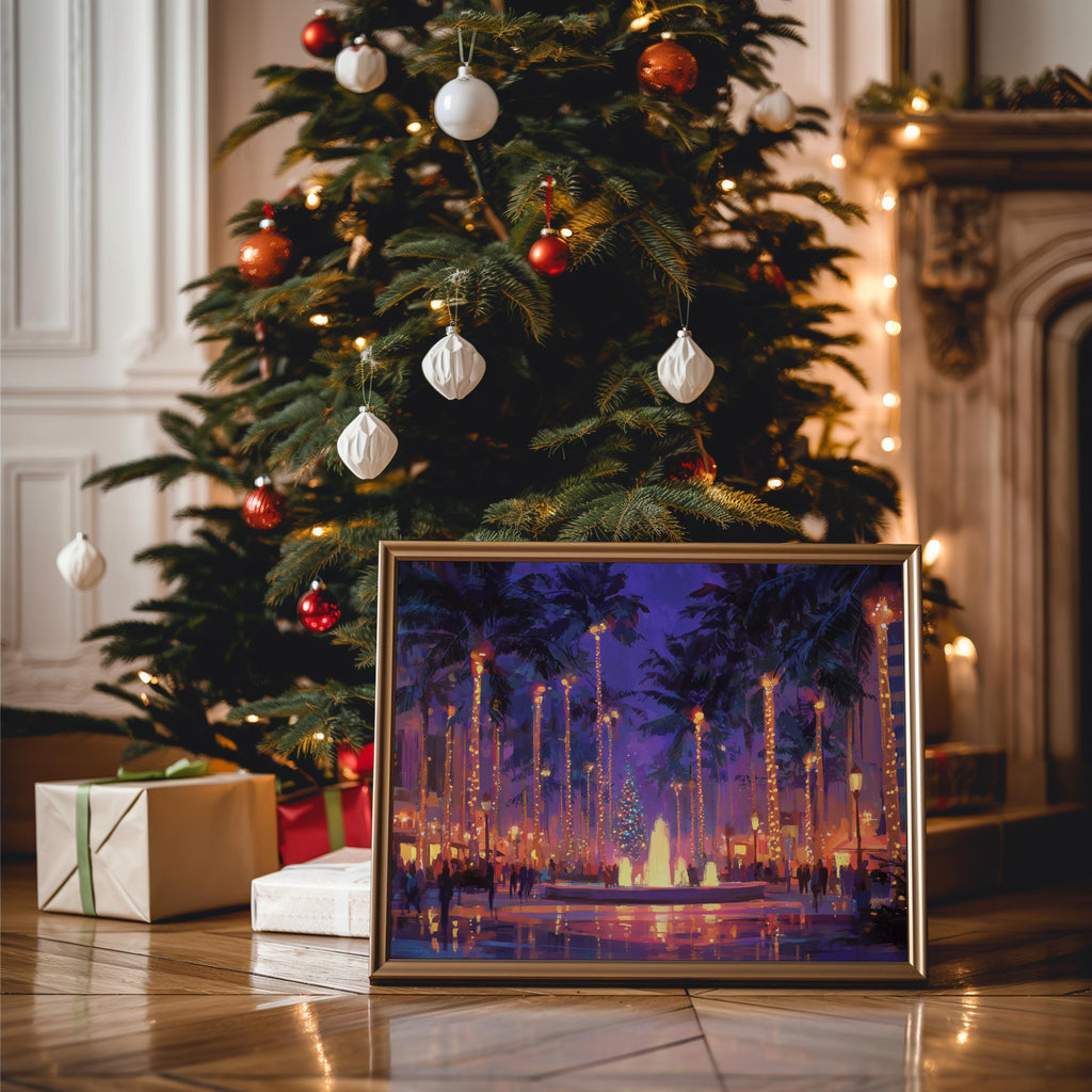 Orlando Florida Christmas Wall Art, Custom Large Travel Poster Print, World Location Painting