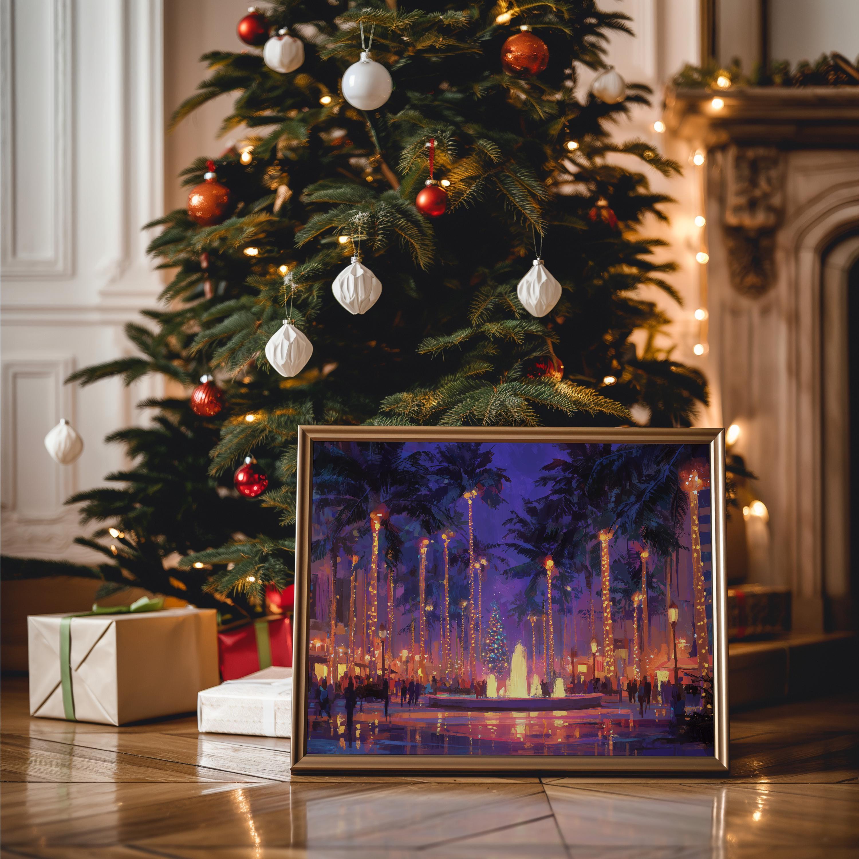 Orlando Florida Christmas Wall Art, Custom Large Travel Poster Print, World Location Painting