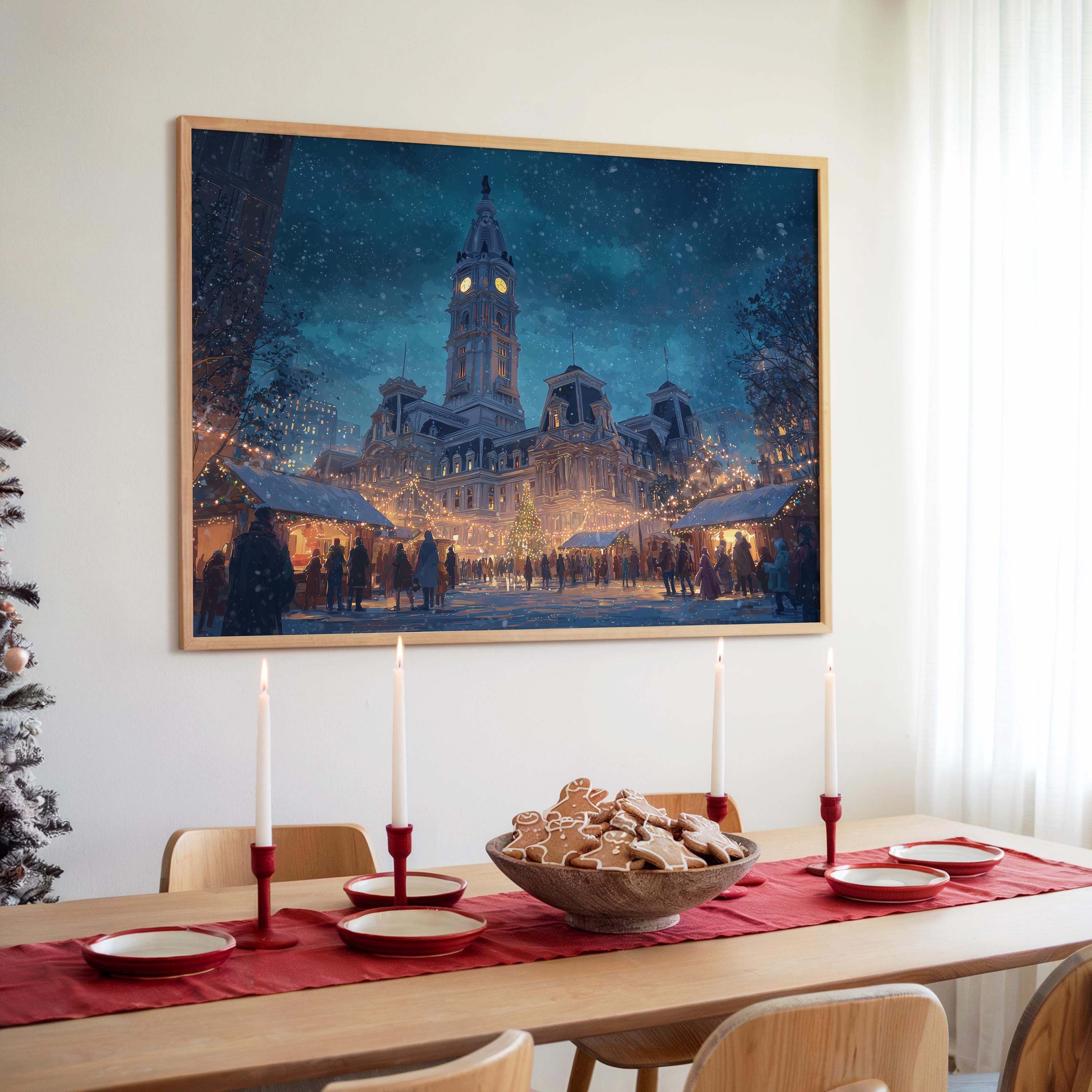 Philadelphia Pennsylvania Christmas Wall Art, Custom Large Travel Poster Print, World Location Painting