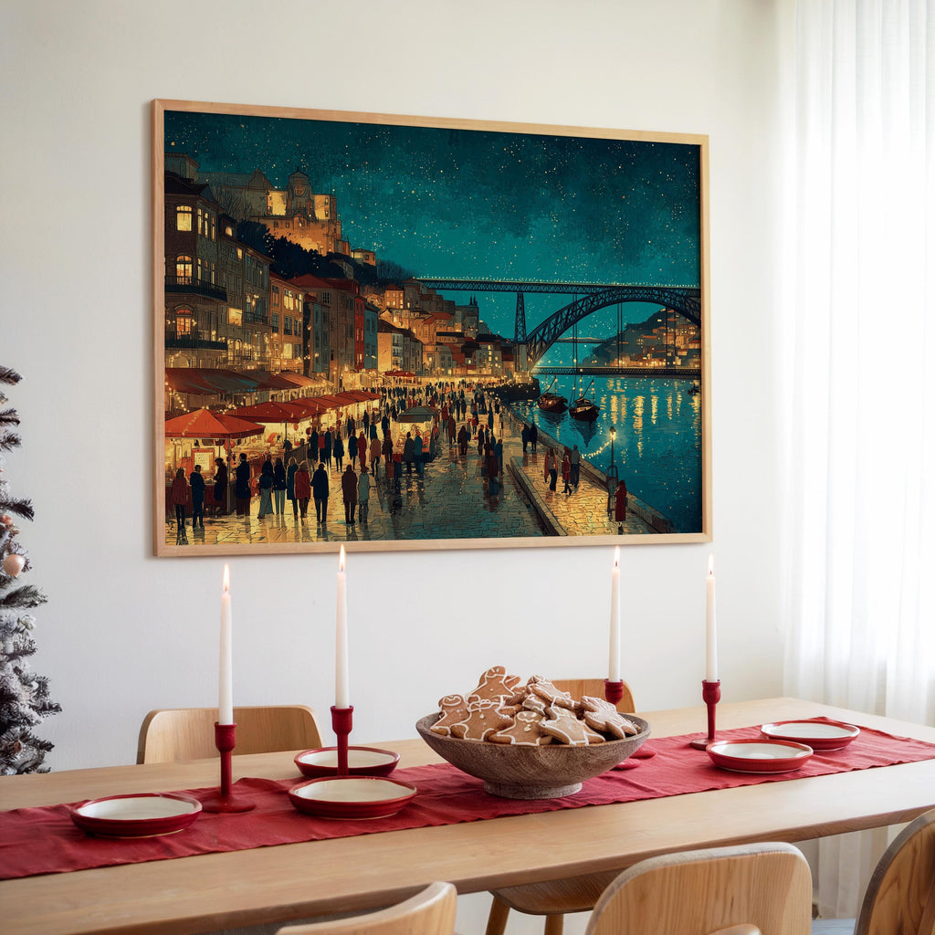 Porto Portugal Christmas Wall Art, Custom Large Travel Poster Print, World Location Painting