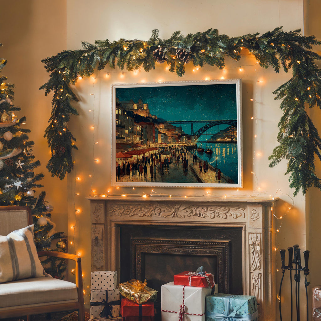 Porto Portugal Christmas Wall Art, Custom Large Travel Poster Print, World Location Painting