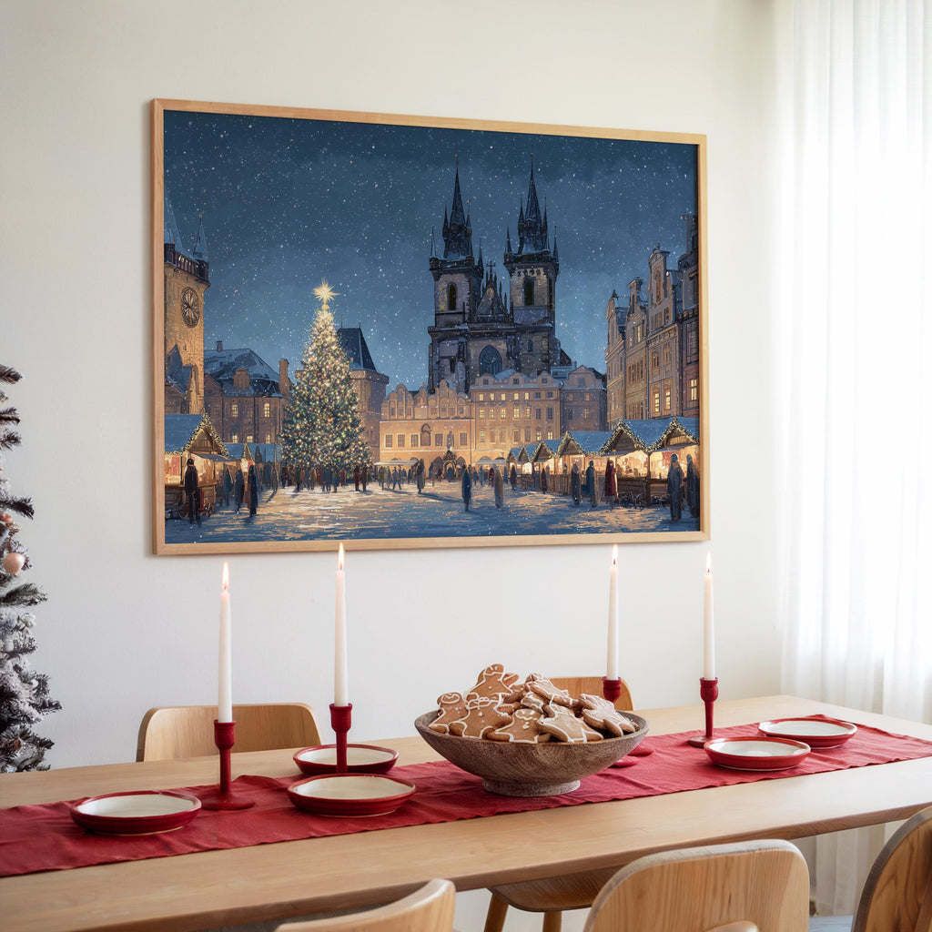 Prague Czech Republic Christmas Wall Art, Custom Large Travel Poster Print, World Location Painting