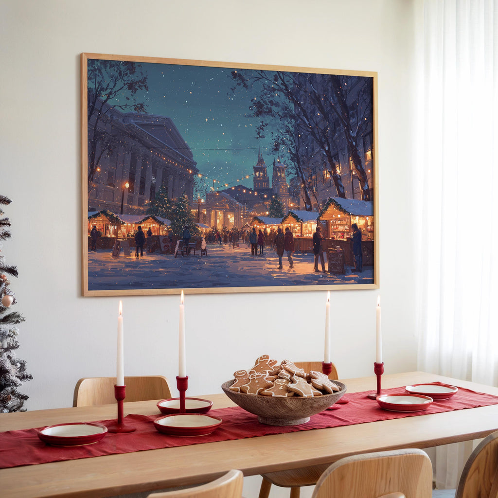 Portland Oregon Christmas Wall Art, Custom Large Travel Poster Print, World Location Painting
