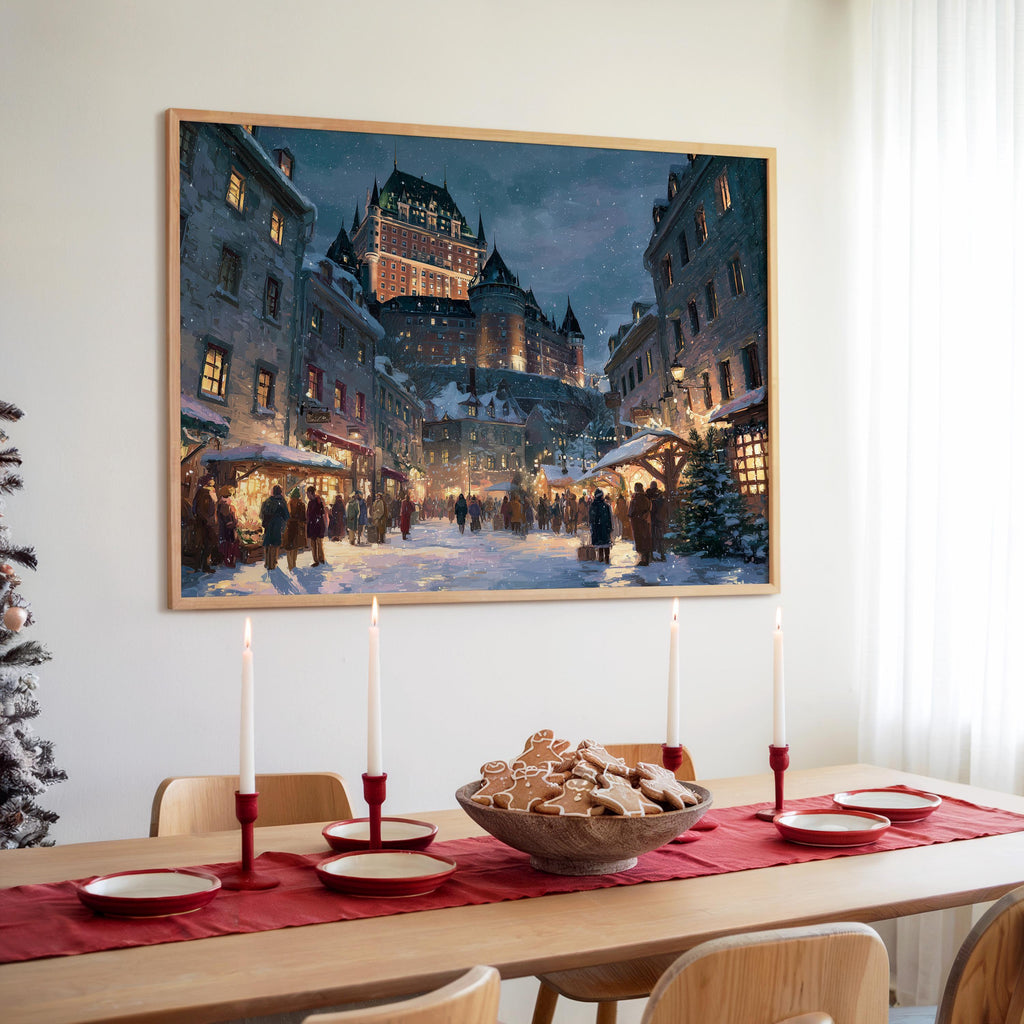 Qubec City Canada Christmas Wall Art, Custom Large Travel Poster Print, World Location Painting