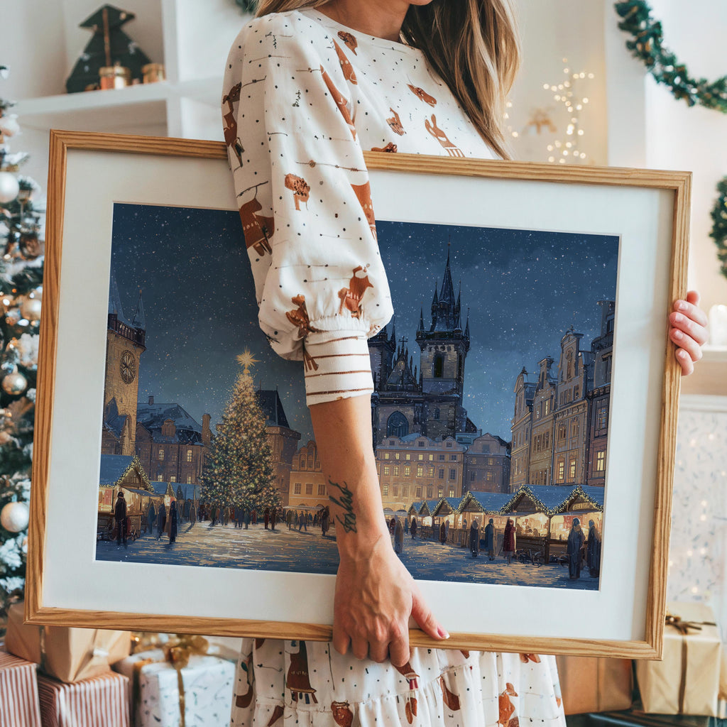 Prague Czech Republic Christmas Wall Art, Custom Large Travel Poster Print, World Location Painting