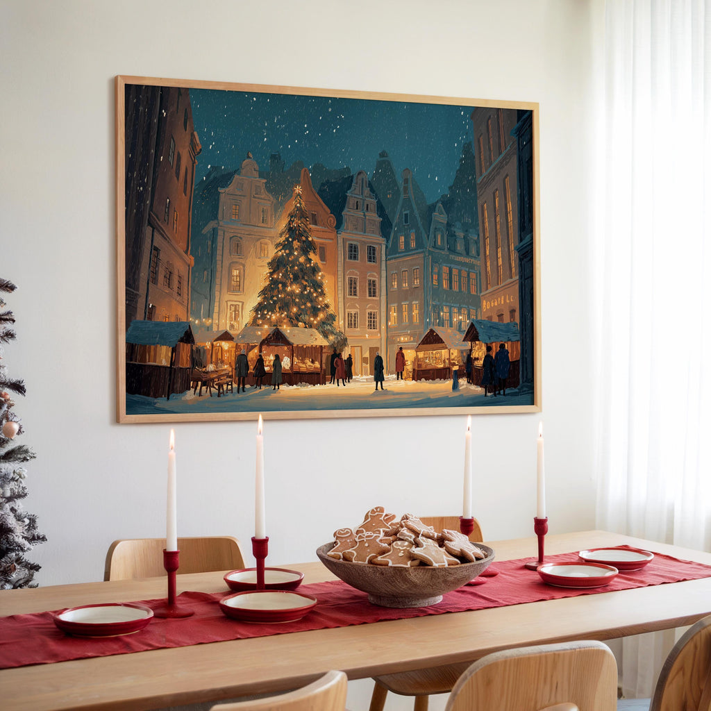 Riga Latvia Christmas Wall Art, Custom Large Travel Poster Print, World Location Painting