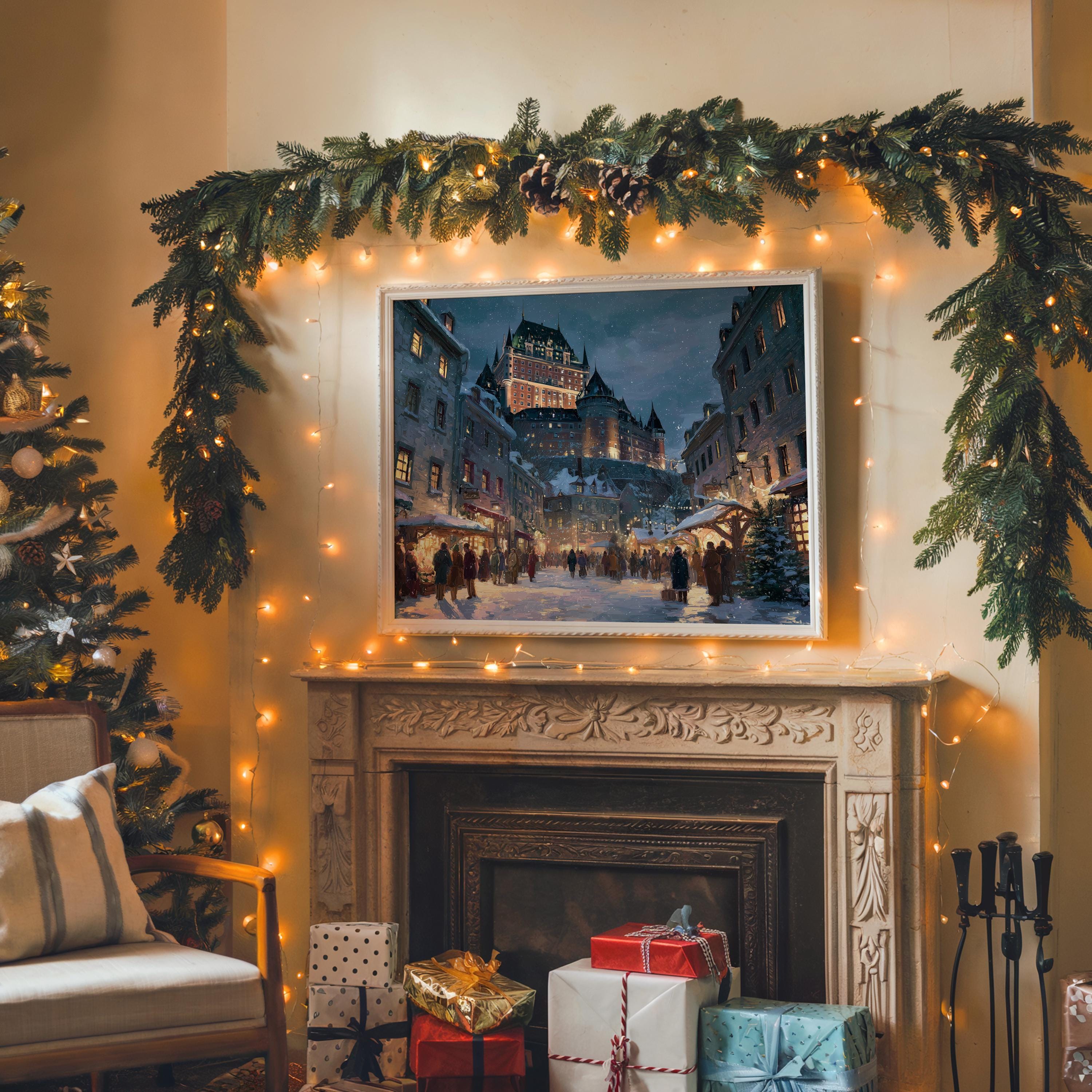 Qubec City Canada Christmas Wall Art, Custom Large Travel Poster Print, World Location Painting