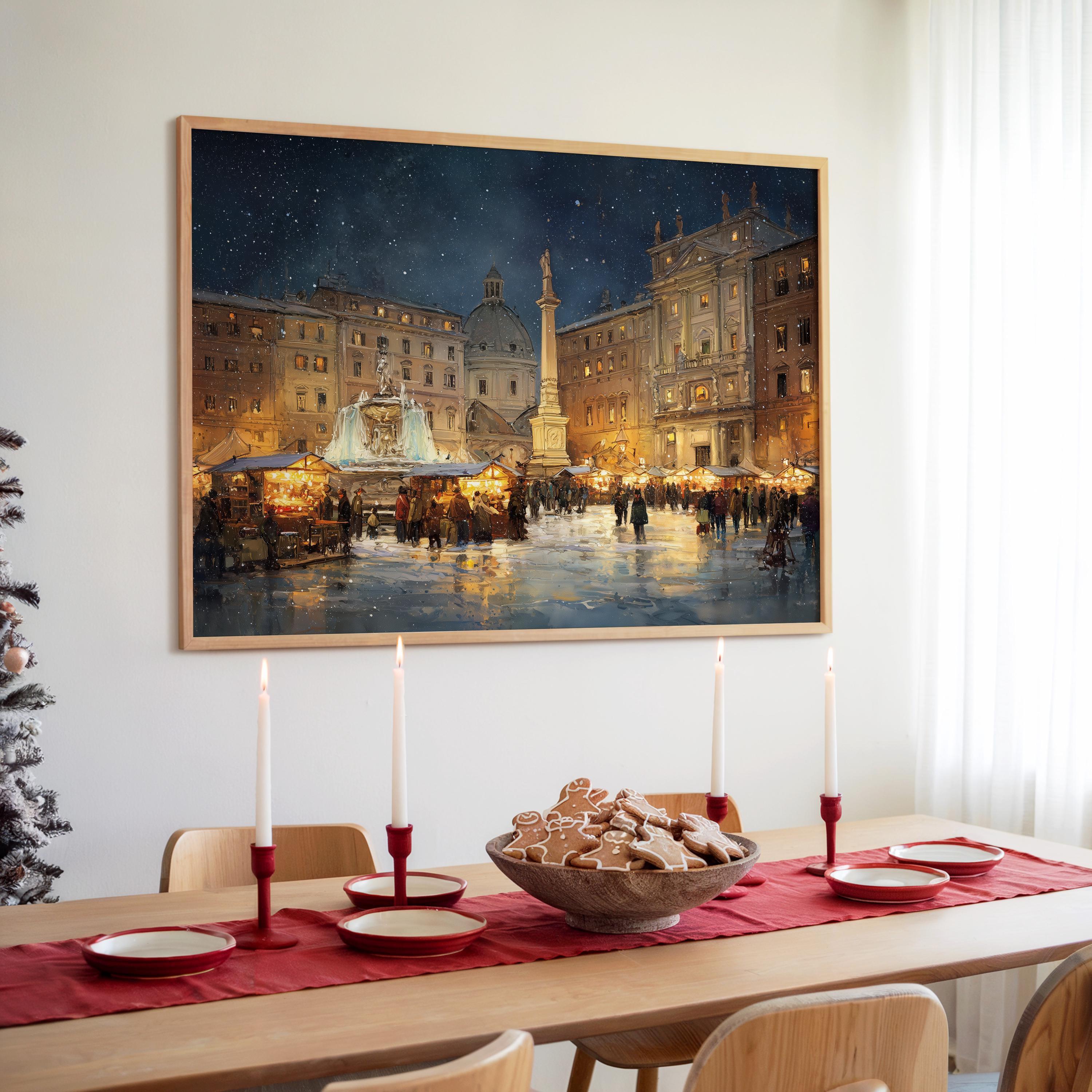 Rome Italy Christmas Wall Art, Custom Large Travel Poster Print, World Location Painting