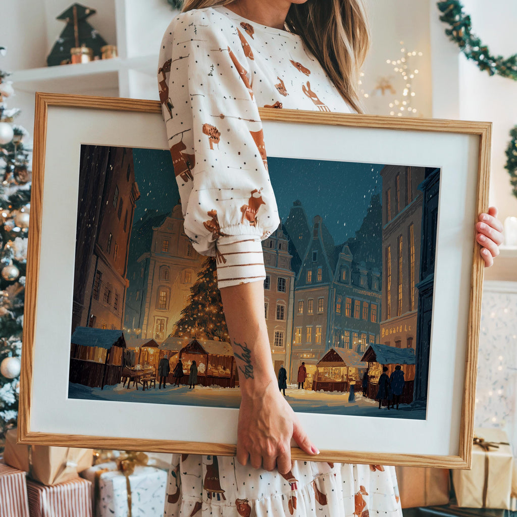 Riga Latvia Christmas Wall Art, Custom Large Travel Poster Print, World Location Painting