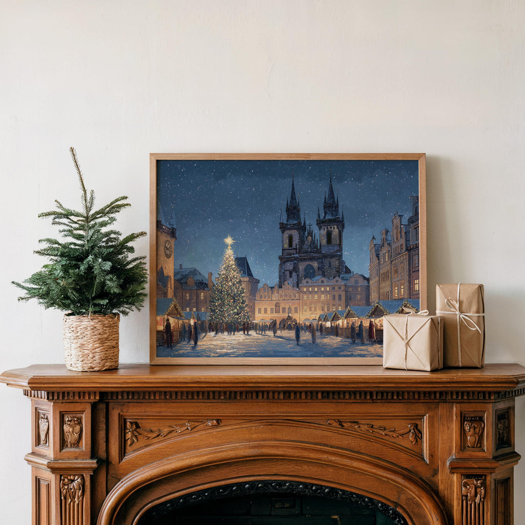 Prague Czech Republic Christmas Wall Art, Custom Large Travel Poster Print, World Location Painting
