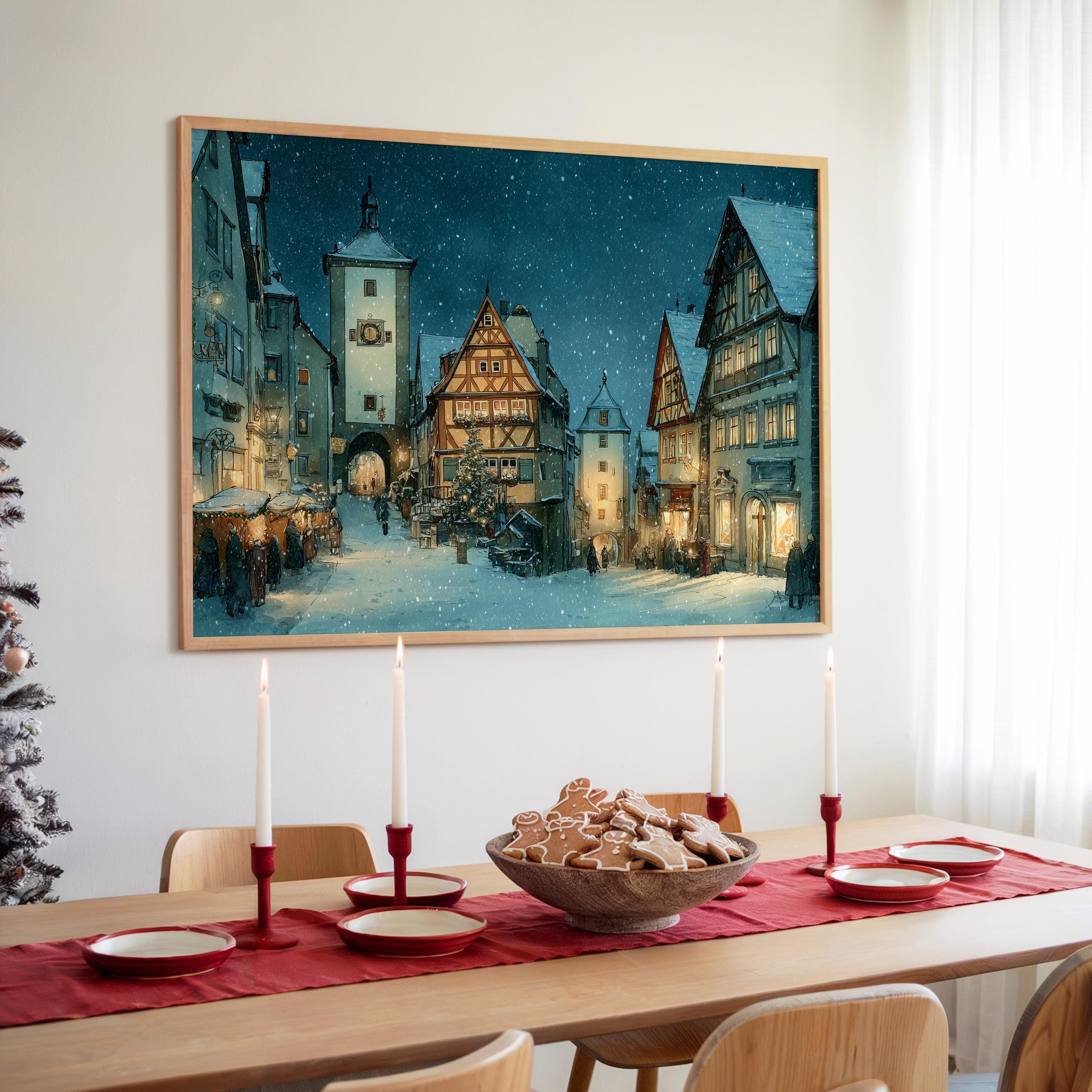 Rothenburg ob der Tauber Germany Christmas Wall Art, Custom Large Travel Poster Print, World Location Painting