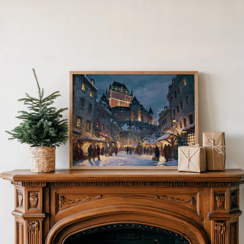 Qubec City Canada Christmas Wall Art, Custom Large Travel Poster Print, World Location Painting
