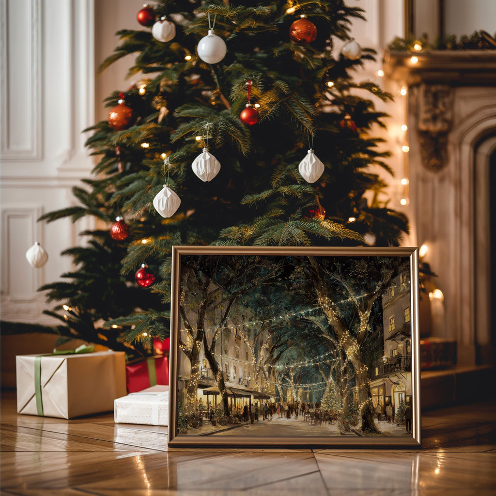 Savannah Georgia Christmas Wall Art, Custom Large Travel Poster Print, World Location Painting