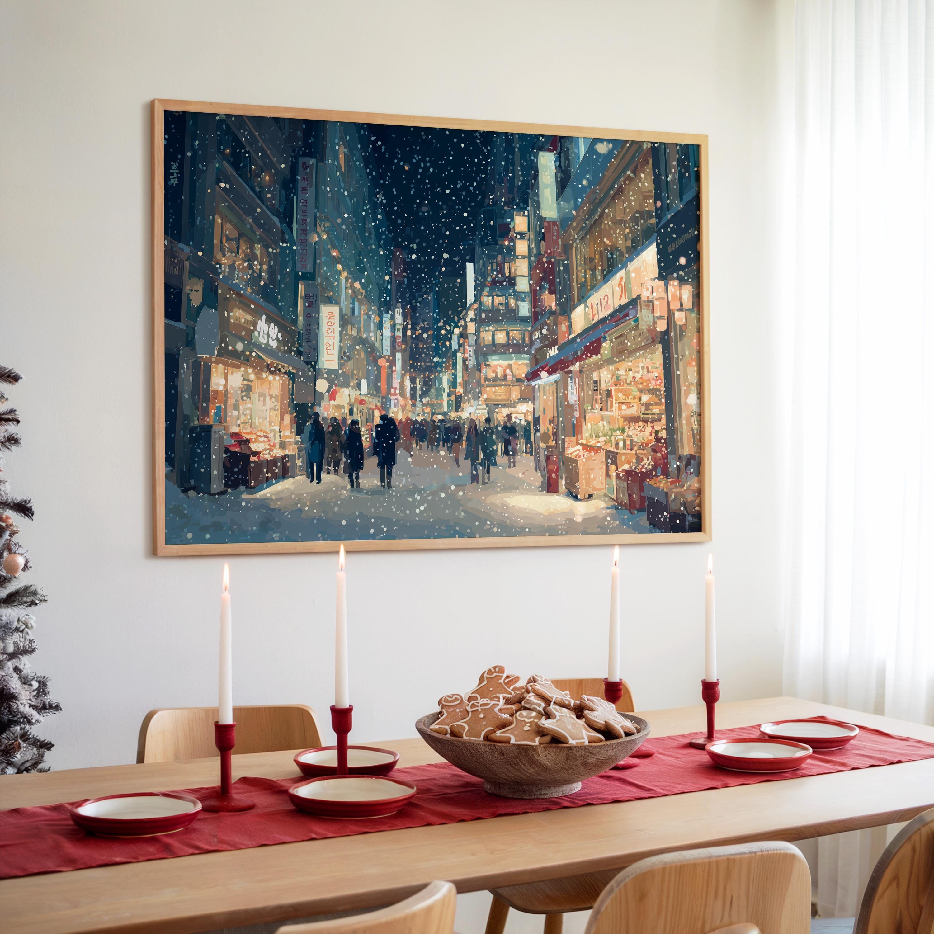 Seoul Korea Christmas Wall Art, Custom Large Travel Poster Print, World Location Painting