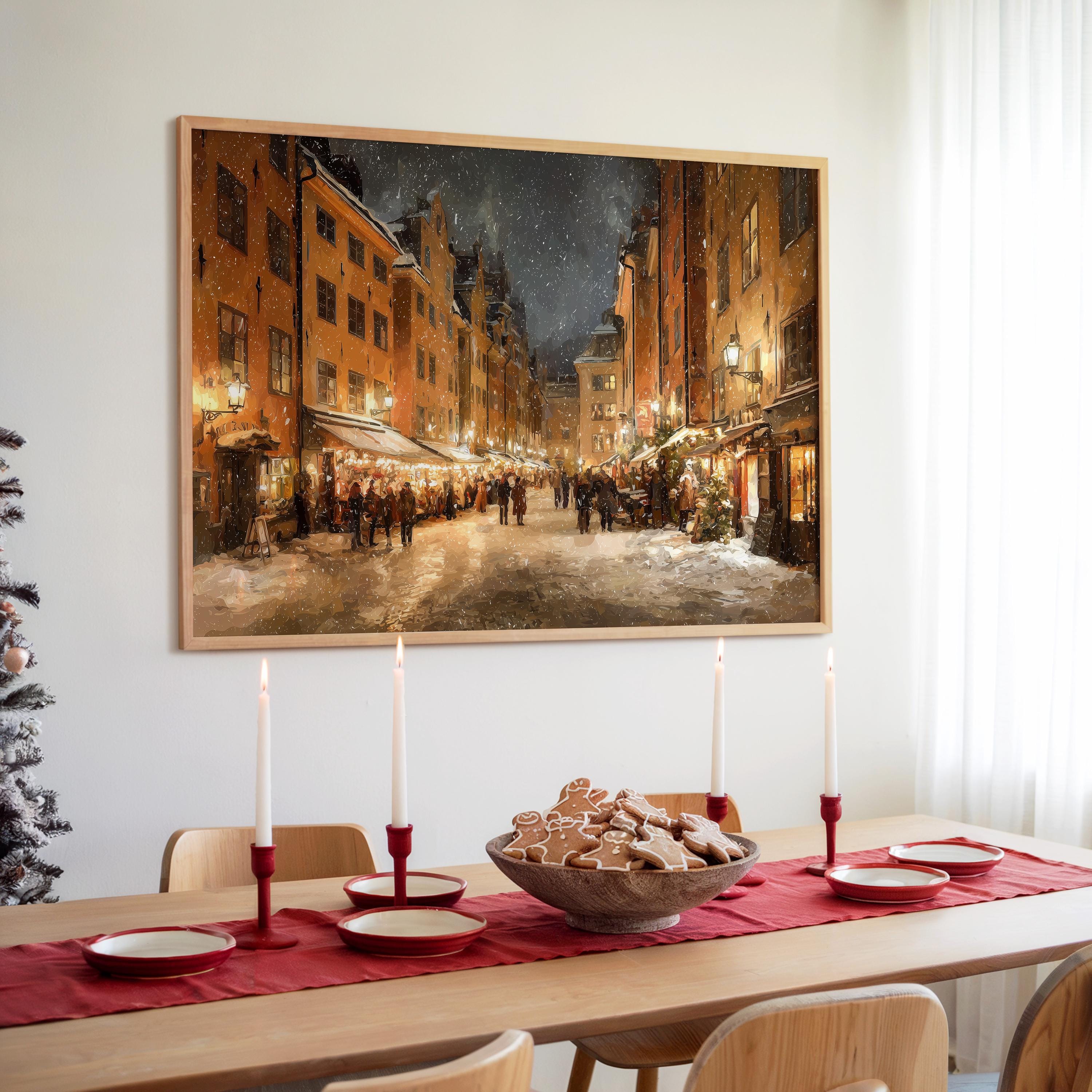 Stockholm Sweden Christmas Wall Art, Custom Large Travel Poster Print, World Location Painting