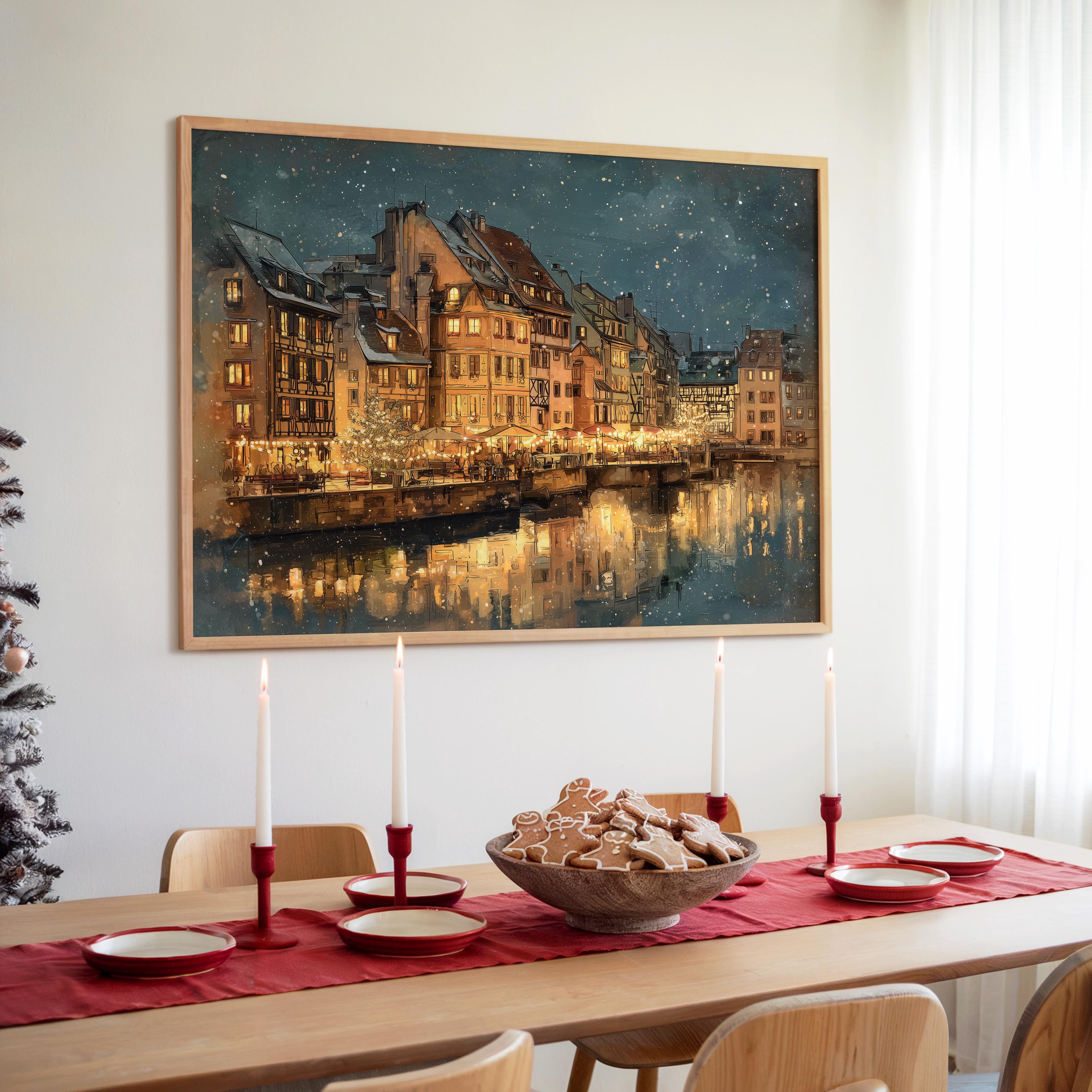 Strasbourg France Christmas Wall Art, Custom Large Travel Poster Print, World Location Painting