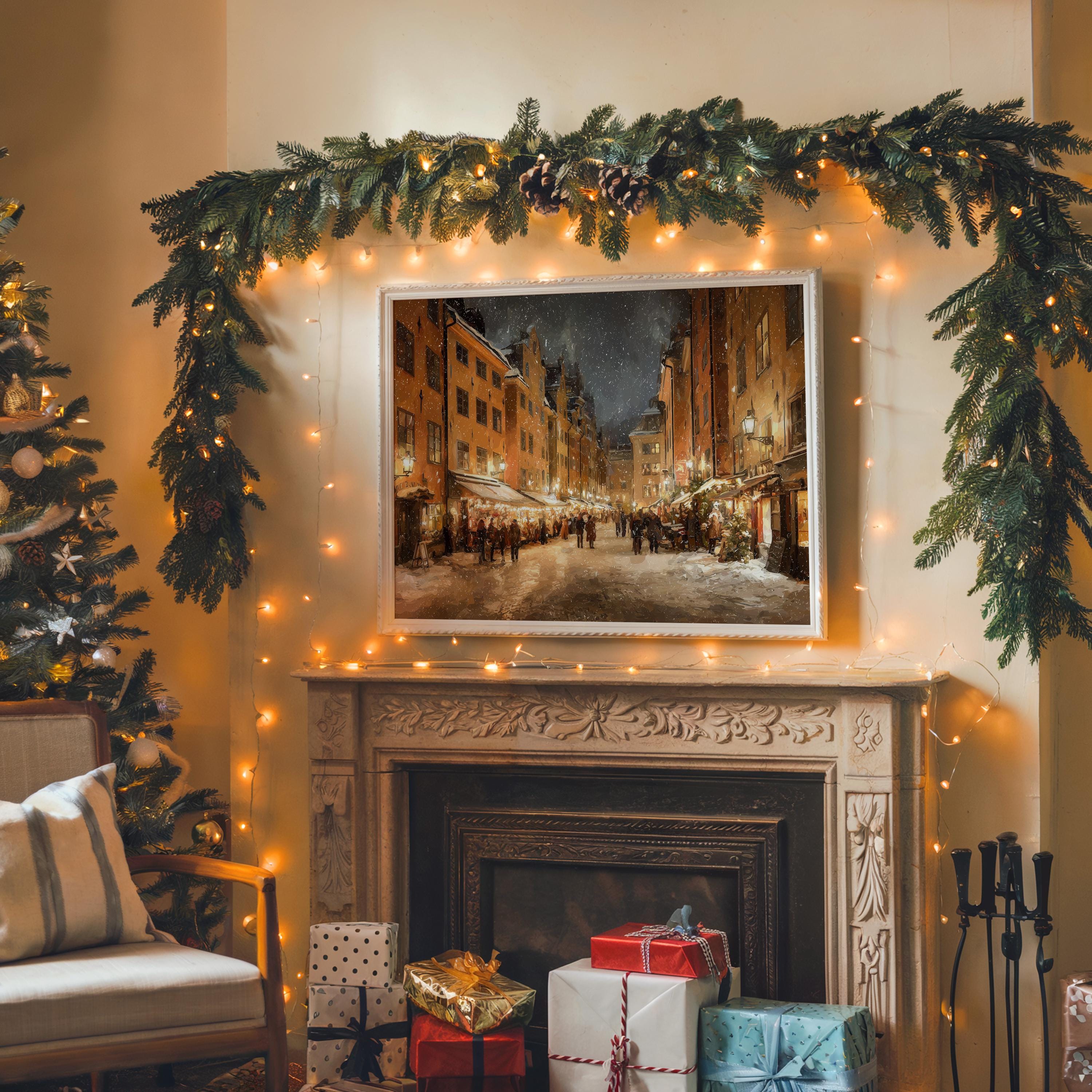 Stockholm Sweden Christmas Wall Art, Custom Large Travel Poster Print, World Location Painting